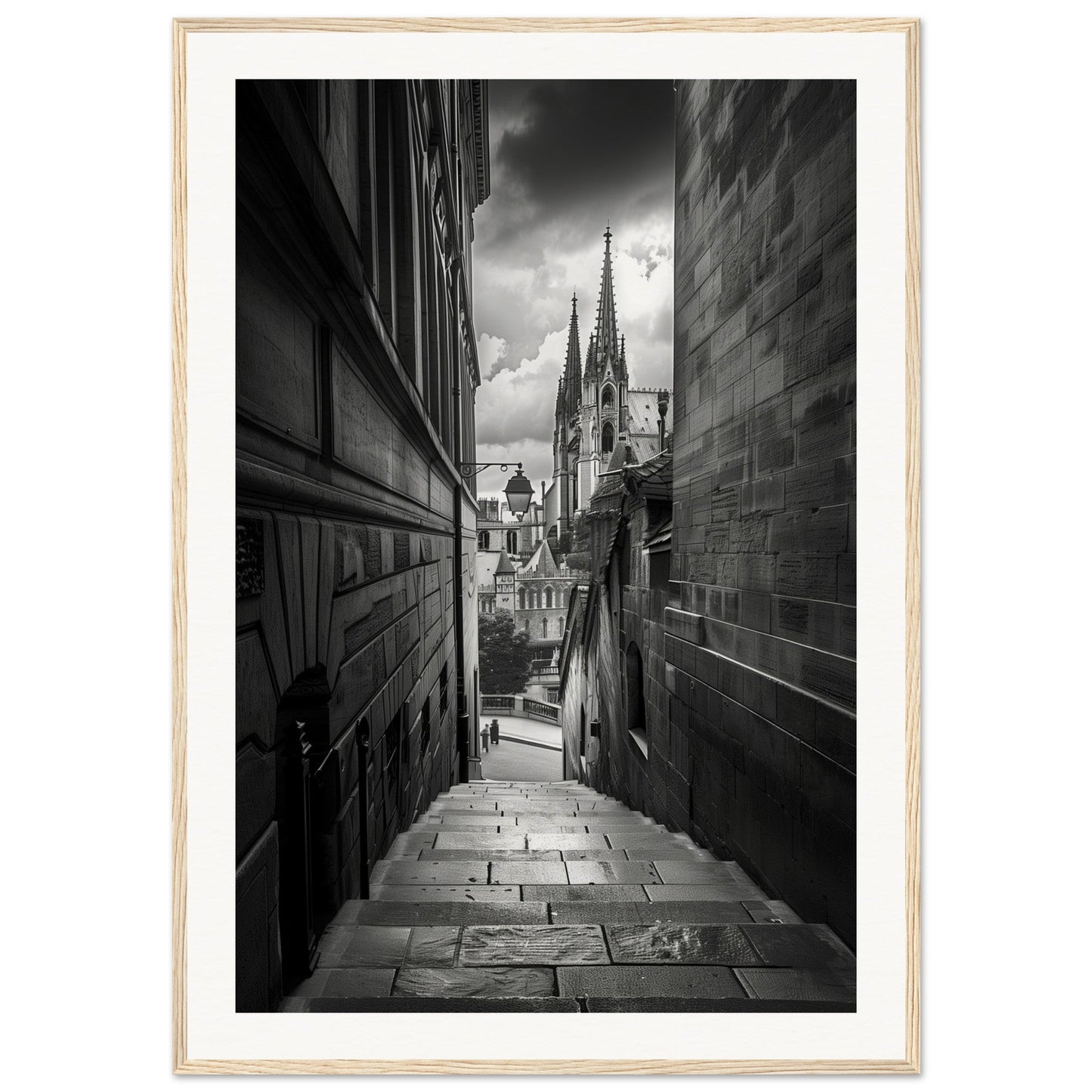 Poster Lyon Noir Et Blanc ( 70x100-cm-Bois-clair)