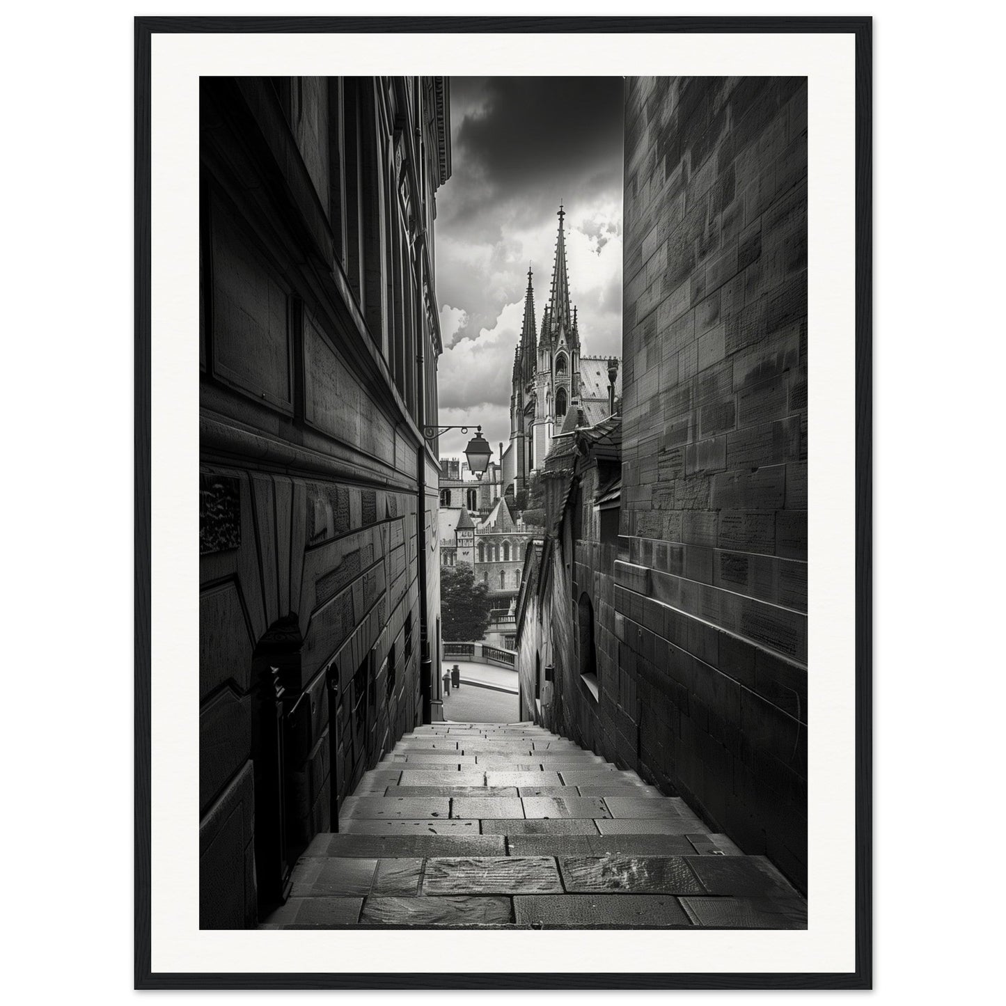 Poster Lyon Noir Et Blanc ( 60x80-cm-Bois-noir)