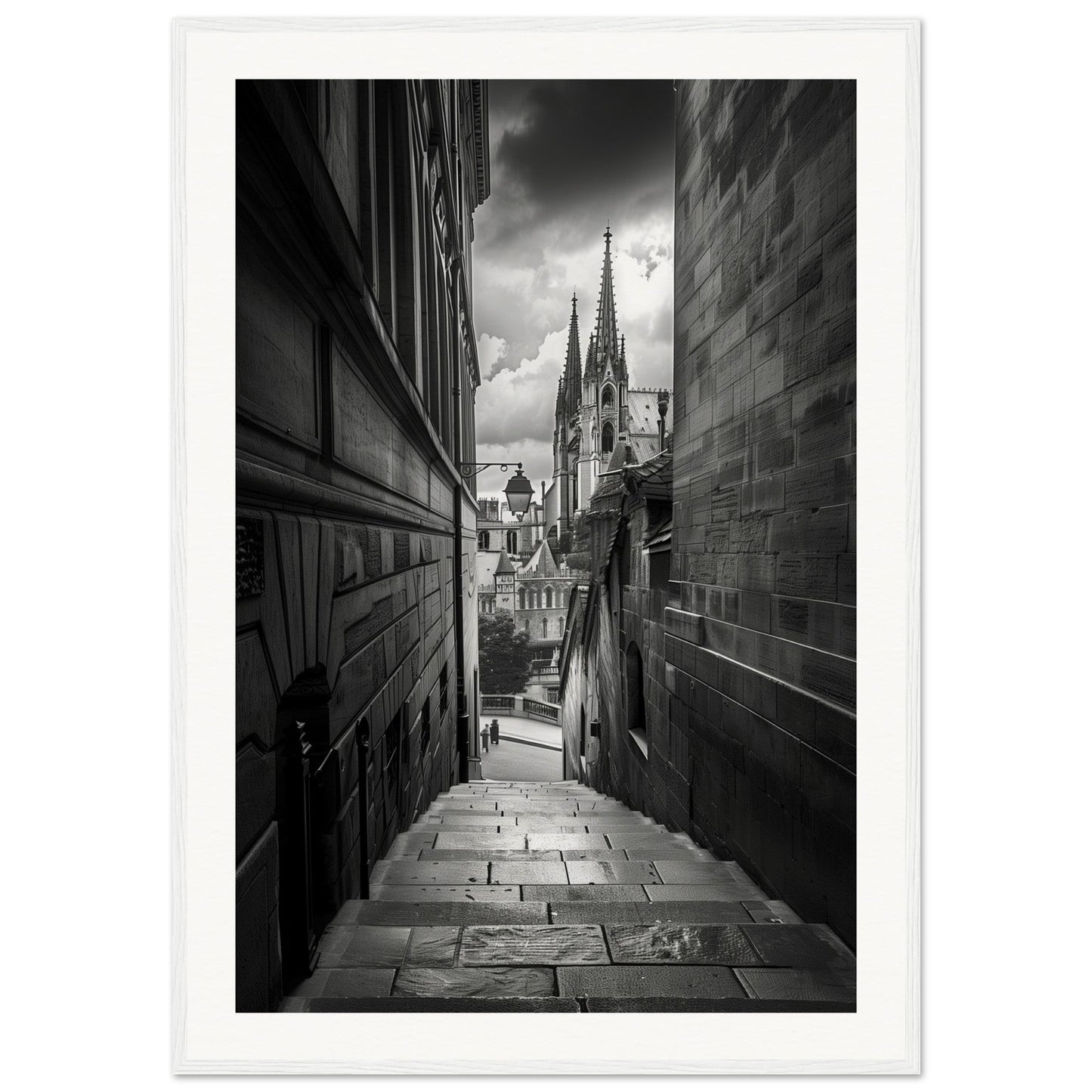 Poster Lyon Noir Et Blanc ( 70x100-cm-Bois-blanc)