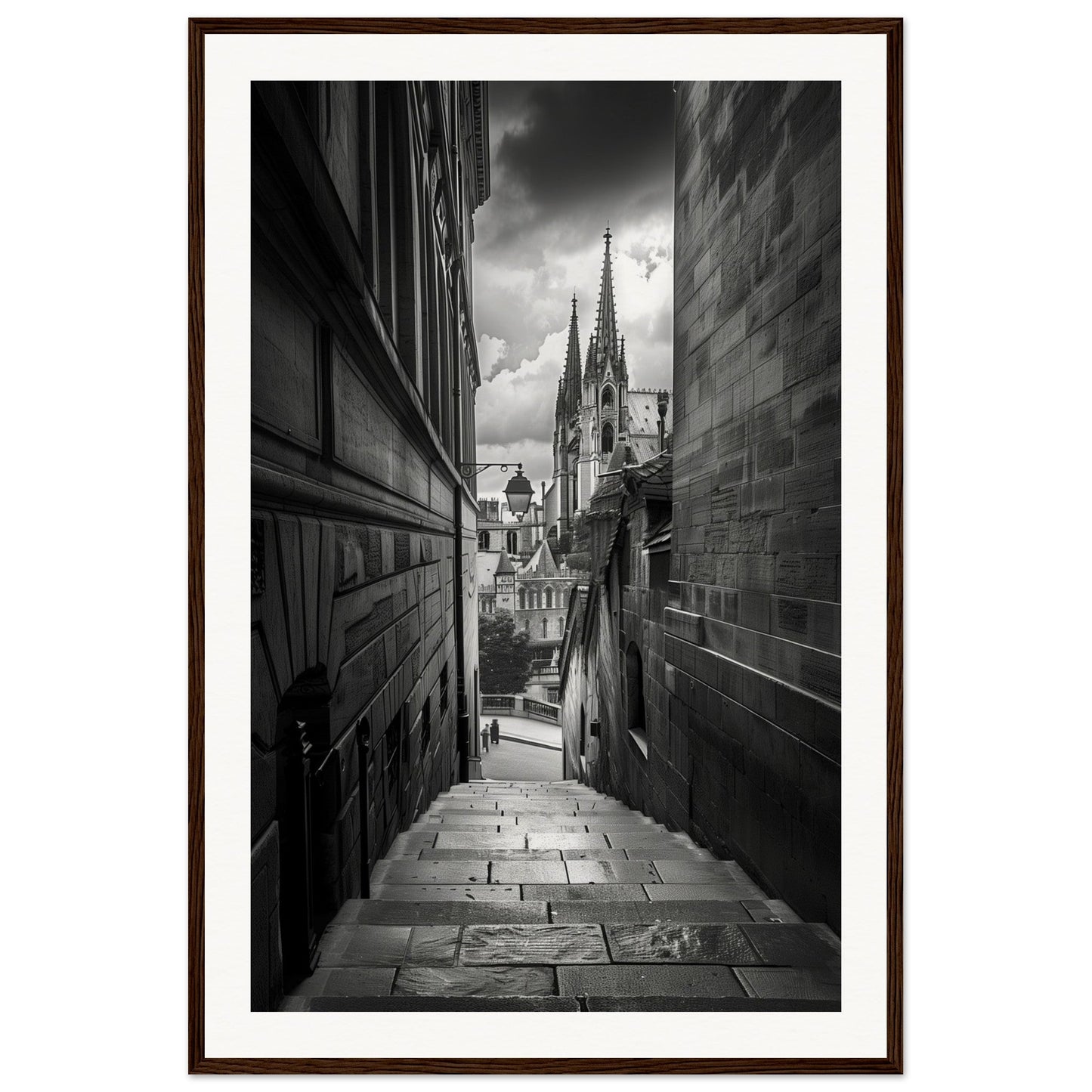 Poster Lyon Noir Et Blanc ( 60x90-cm-Bois-foncé)