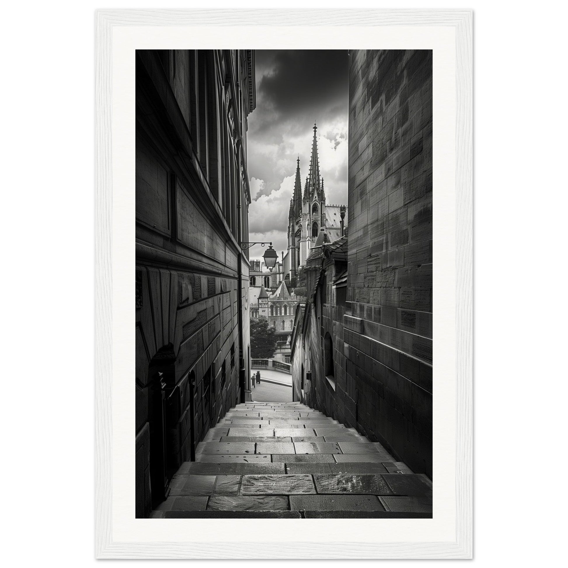 Poster Lyon Noir Et Blanc ( 30x45-cm-Bois-blanc)