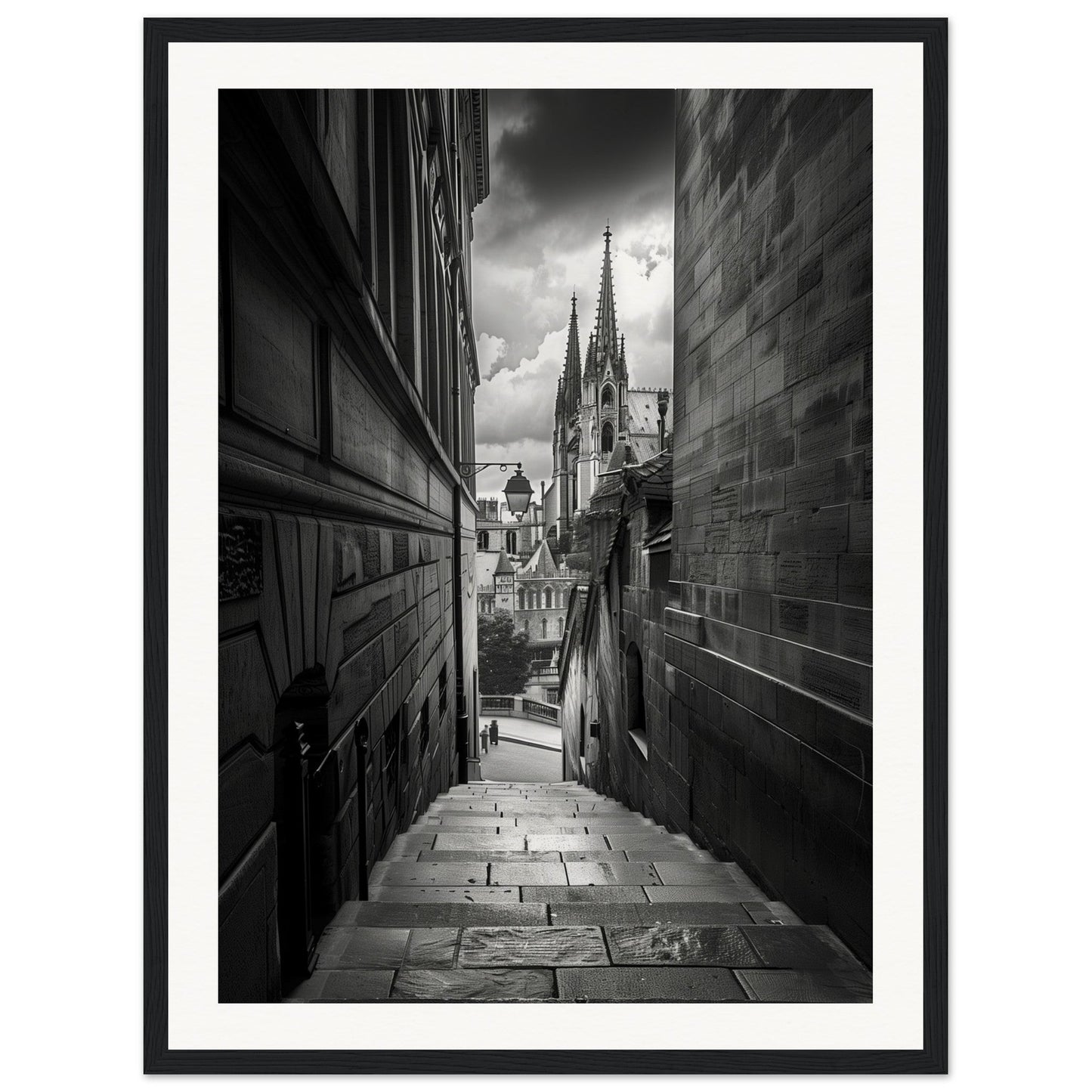 Poster Lyon Noir Et Blanc ( 45x60-cm-Bois-noir)