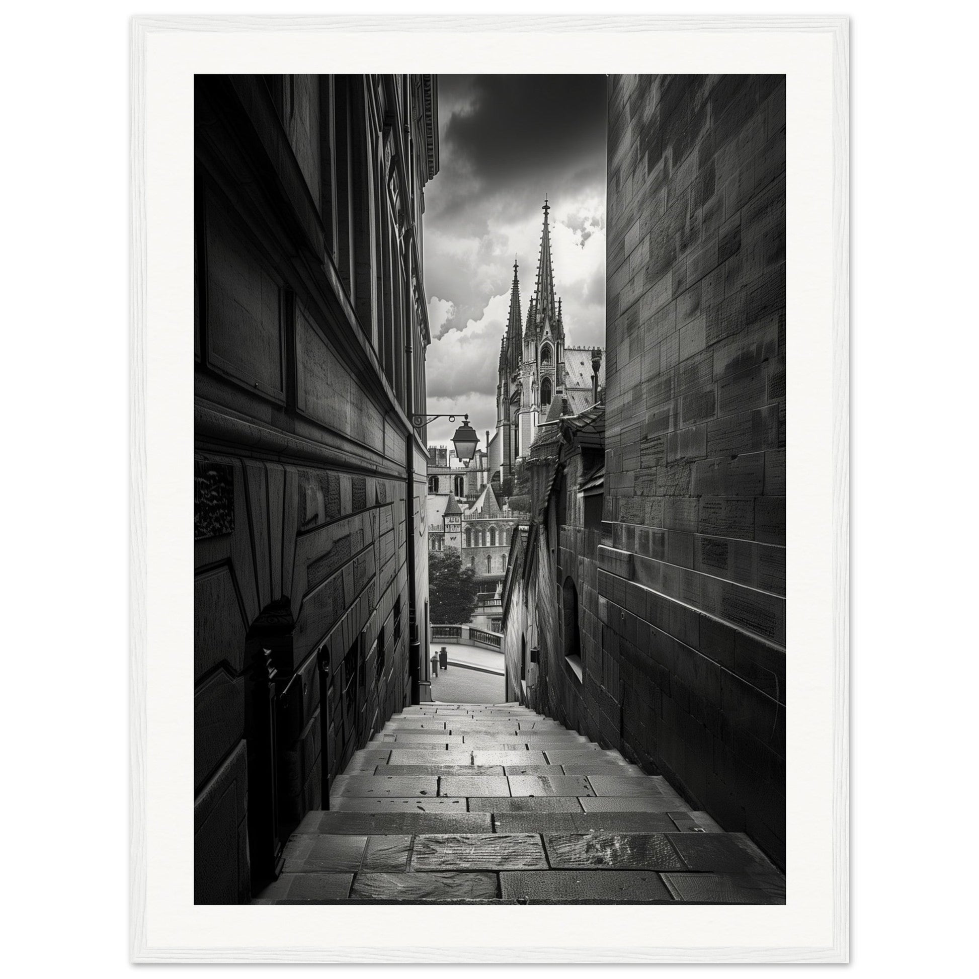 Poster Lyon Noir Et Blanc ( 60x80-cm-Bois-blanc)