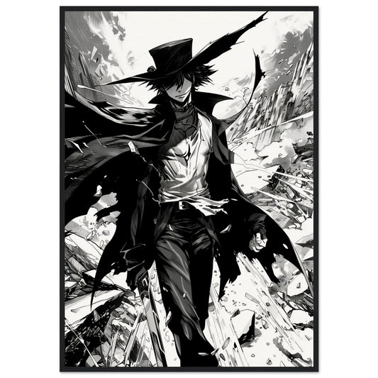 Poster Manga Noir Et Blanc ( 70x100-cm-Bois-noir)