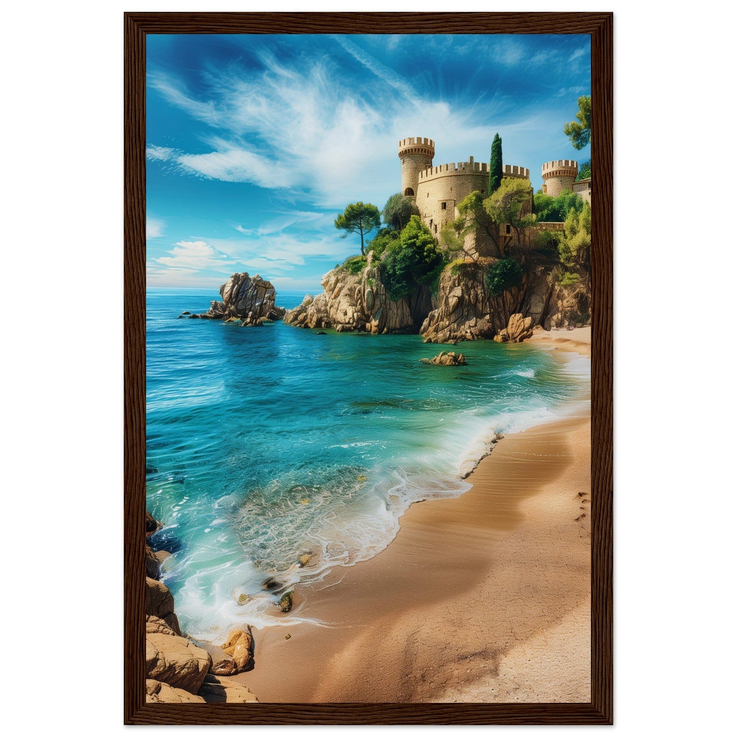 Poster Mer Méditerranée ( 30x45-cm-Bois-foncé)