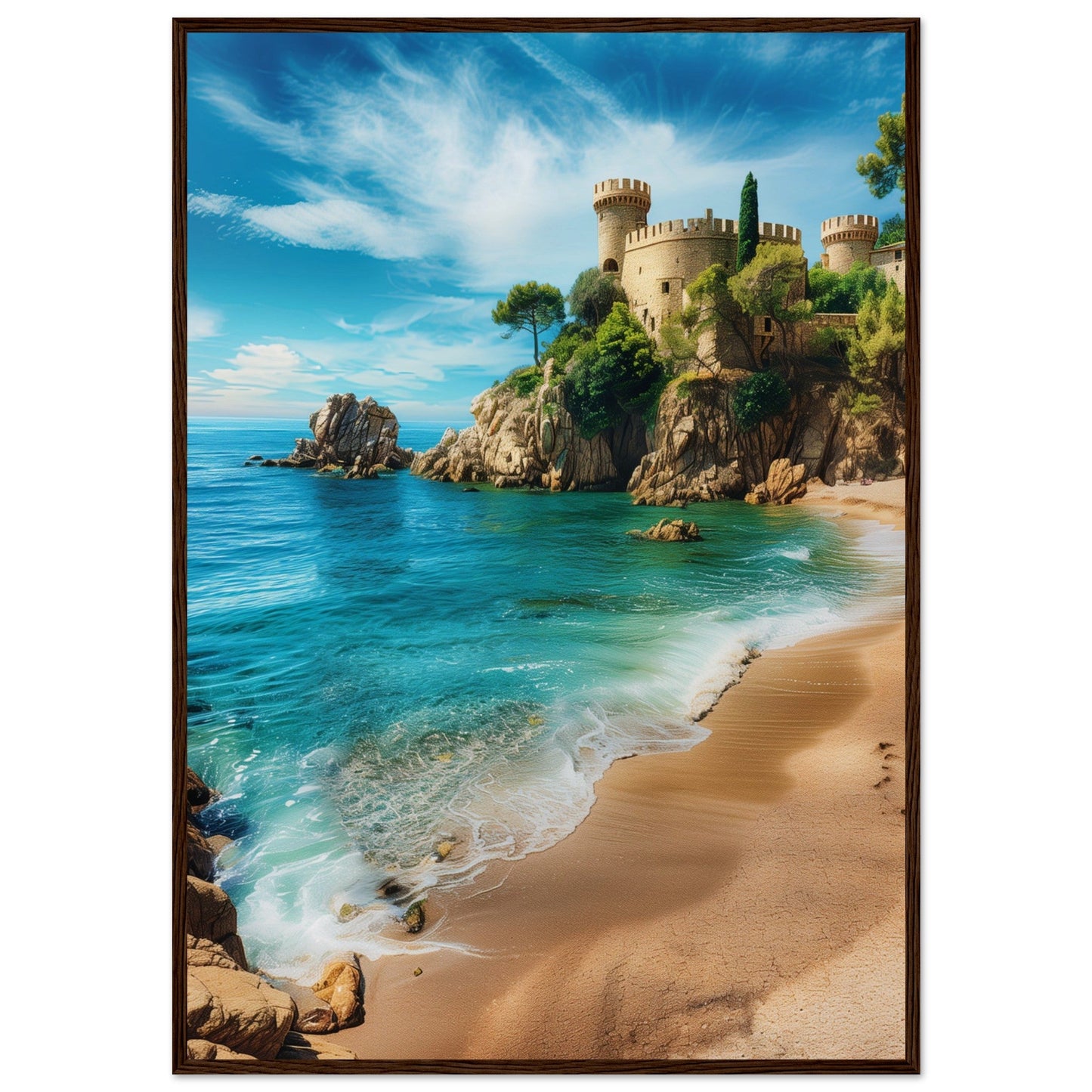 Poster Mer Méditerranée ( 70x100-cm-Bois-foncé)