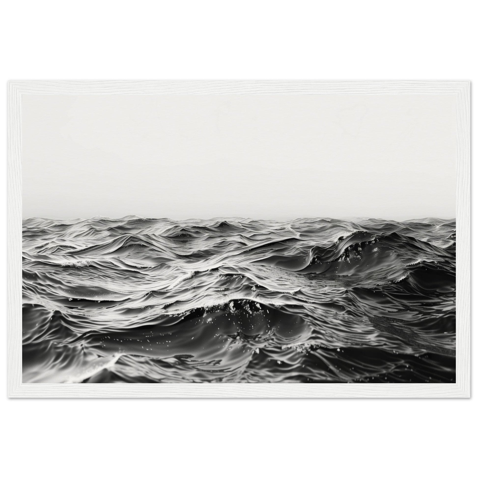 Poster Mer Noir et Blanc ( 30x45-cm-Bois-blanc)