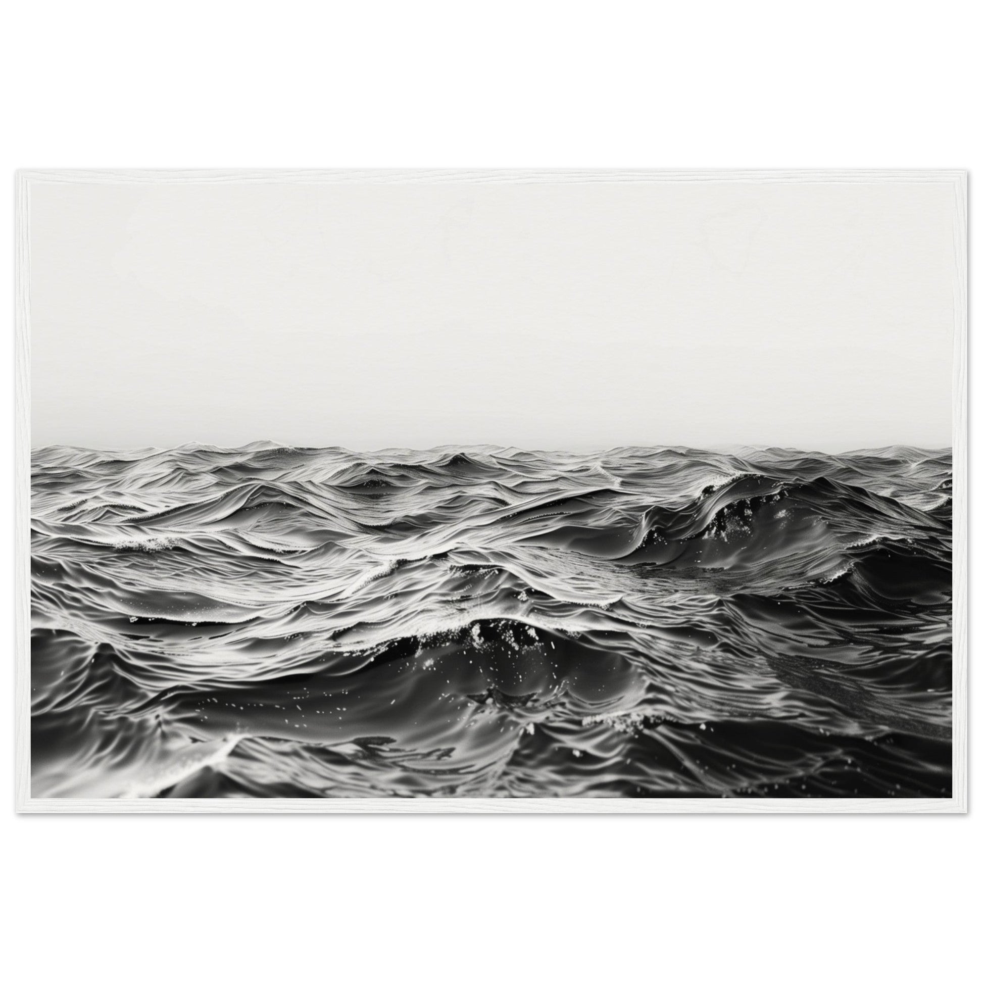 Poster Mer Noir et Blanc ( 60x90-cm-Bois-blanc)