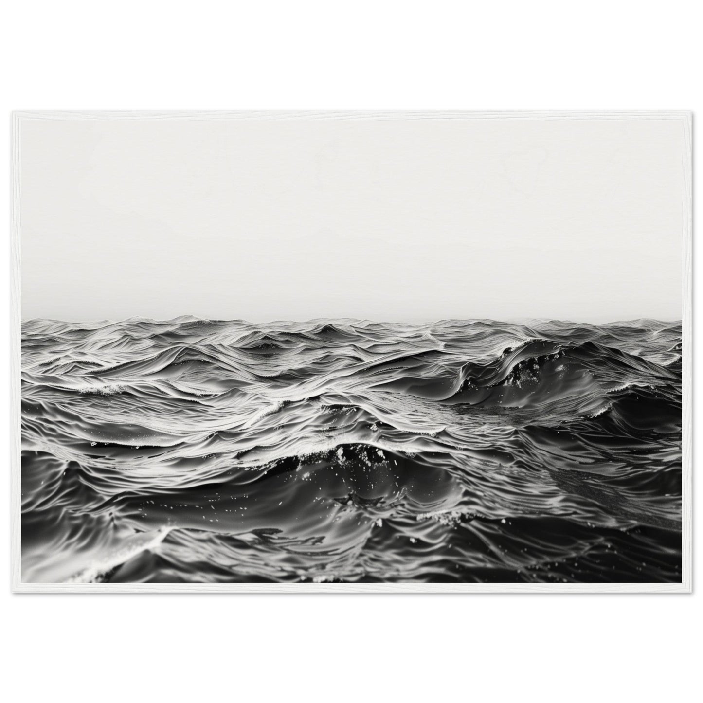 Poster Mer Noir et Blanc ( 70x100-cm-Bois-blanc)