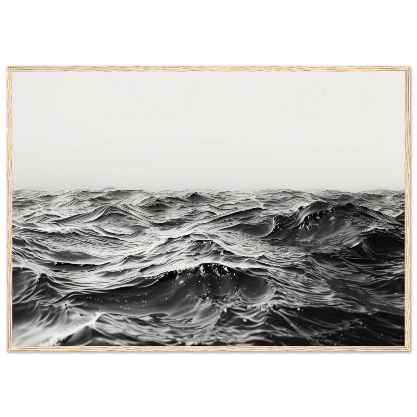 Poster Mer Noir et Blanc ( 70x100-cm-Bois-clair)