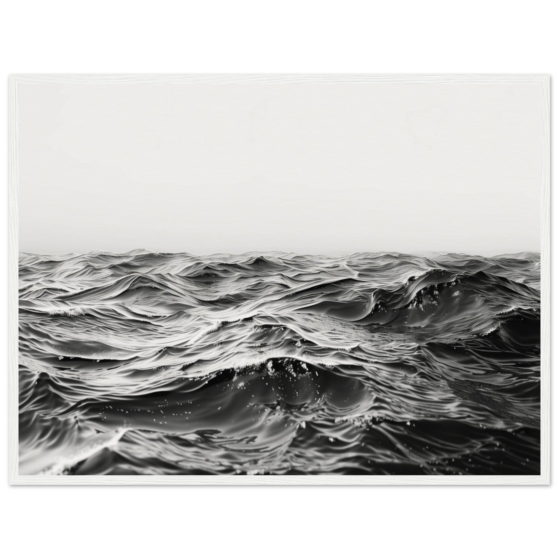 Poster Mer Noir et Blanc ( 60x80-cm-Bois-blanc)