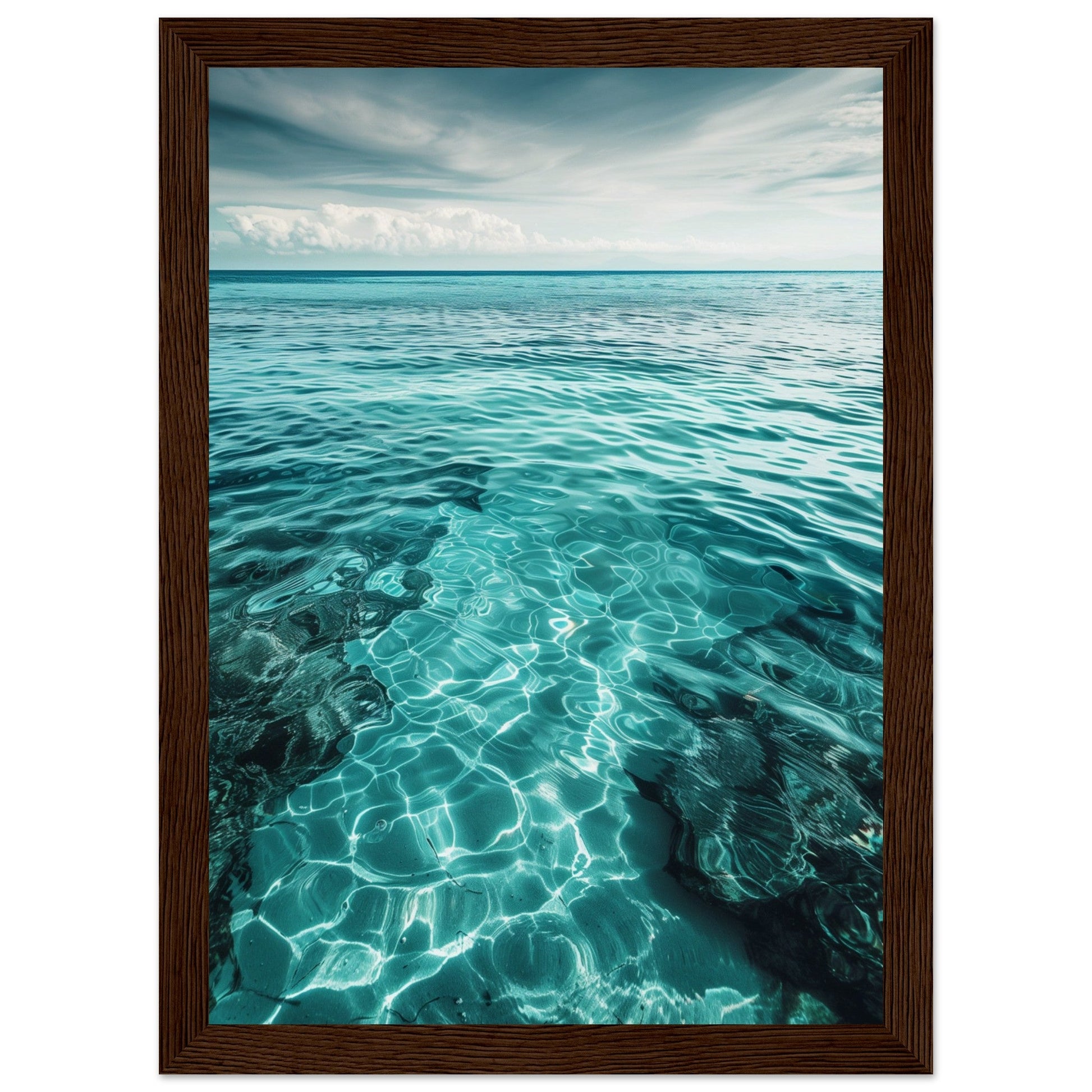 Poster Mer Turquoise ( 21x29.7-cm-Bois-foncé)