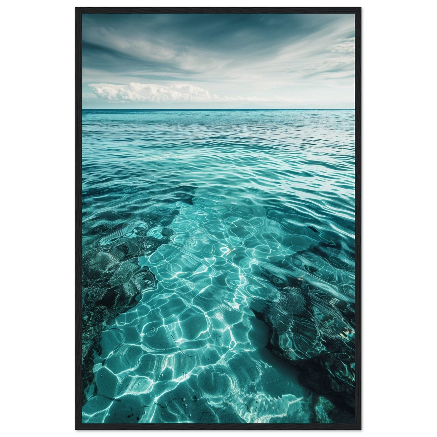 Poster Mer Turquoise ( 60x90-cm-Bois-noir)