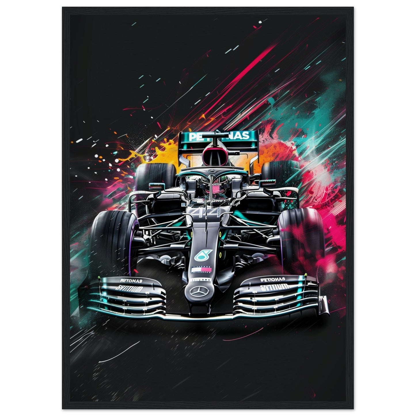 Poster Mercedes F1 ( 50x70-cm-Bois-noir)