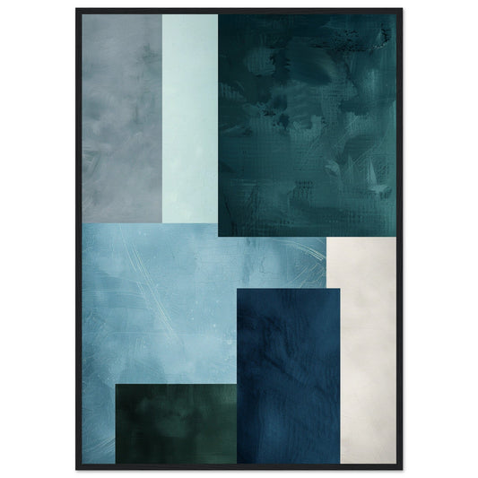 Poster Moderne Bleu Gris Vert ( 70x100-cm-Bois-noir)