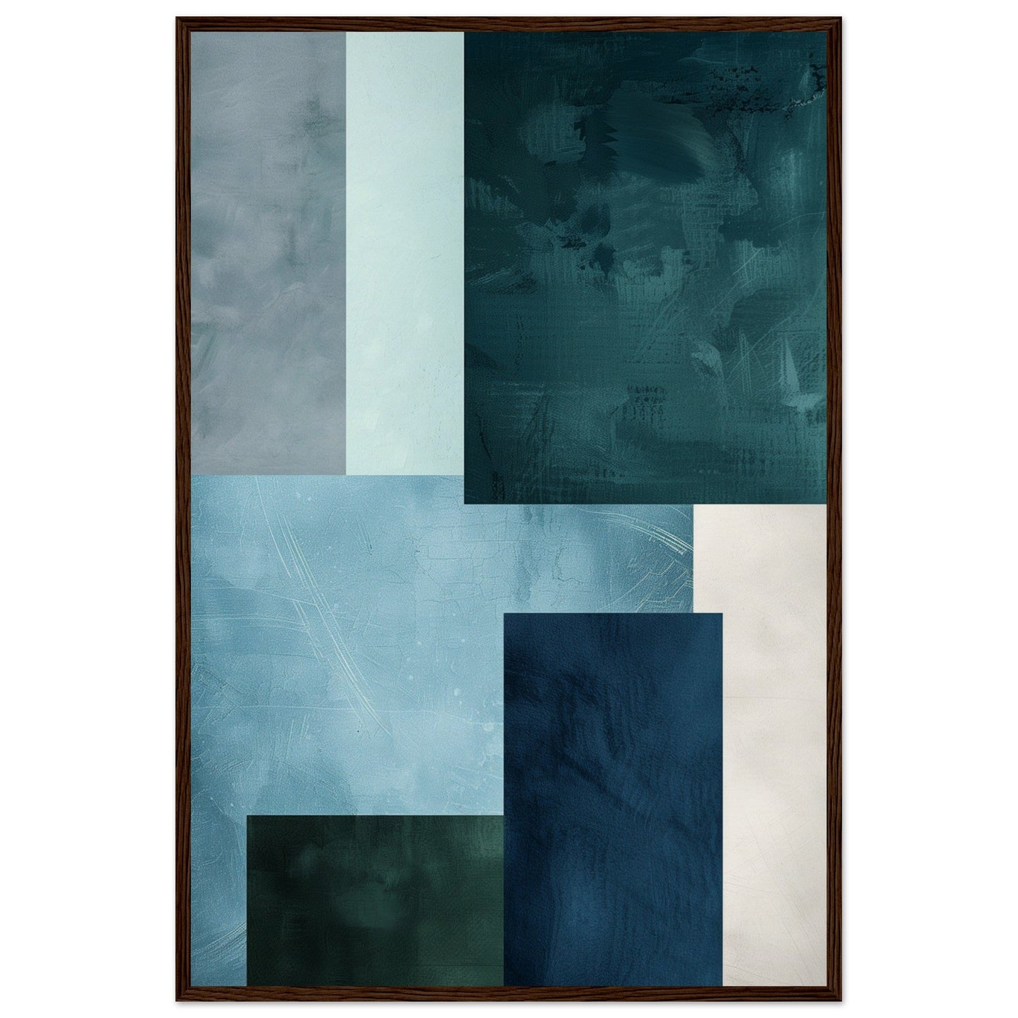 Poster Moderne Bleu Gris Vert ( 60x90-cm-Bois-foncé)