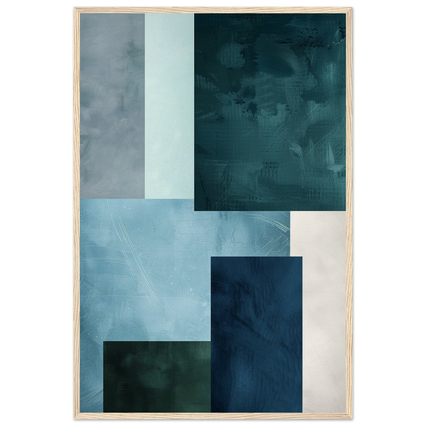 Poster Moderne Bleu Gris Vert ( 60x90-cm-Bois-clair)