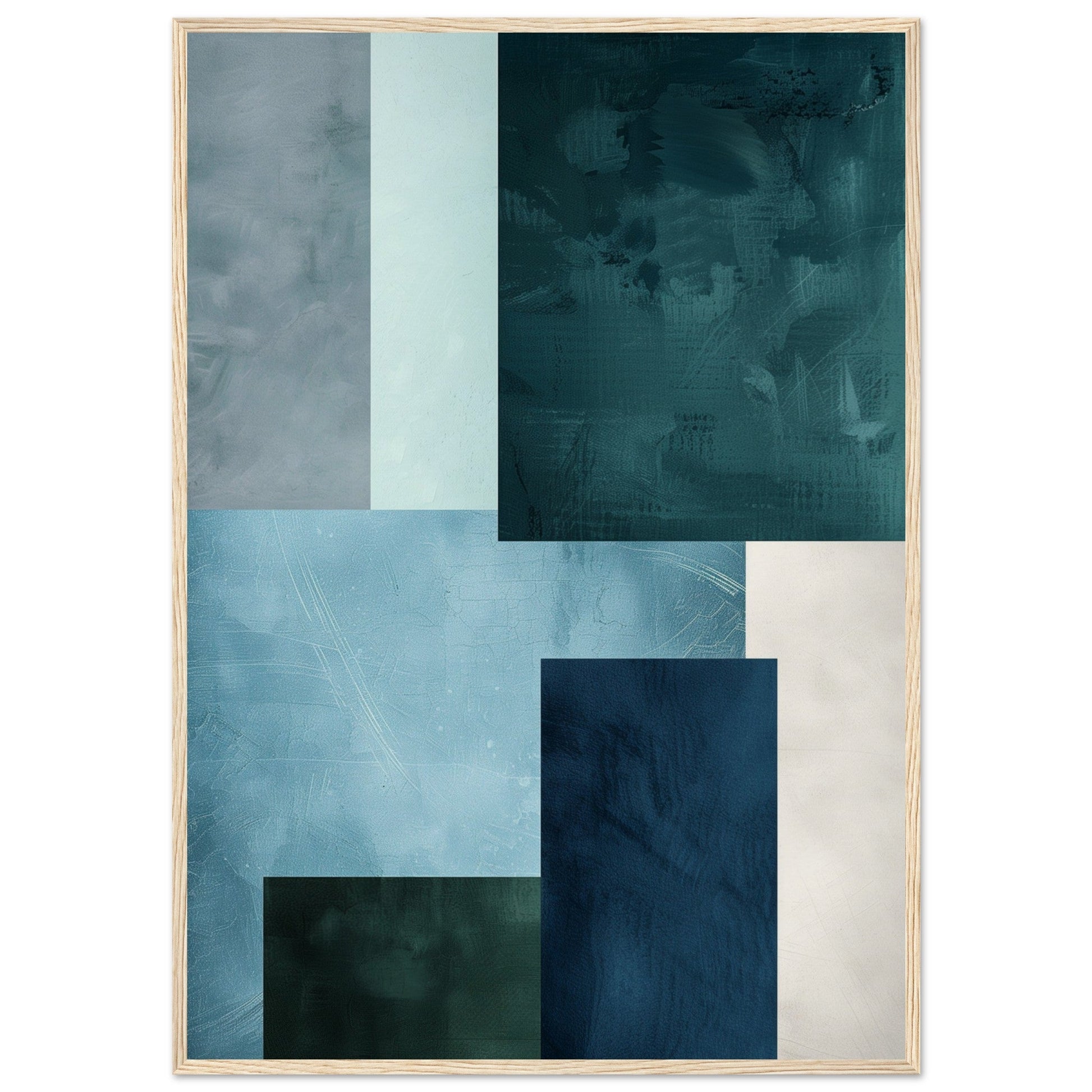 Poster Moderne Bleu Gris Vert ( 70x100-cm-Bois-clair)