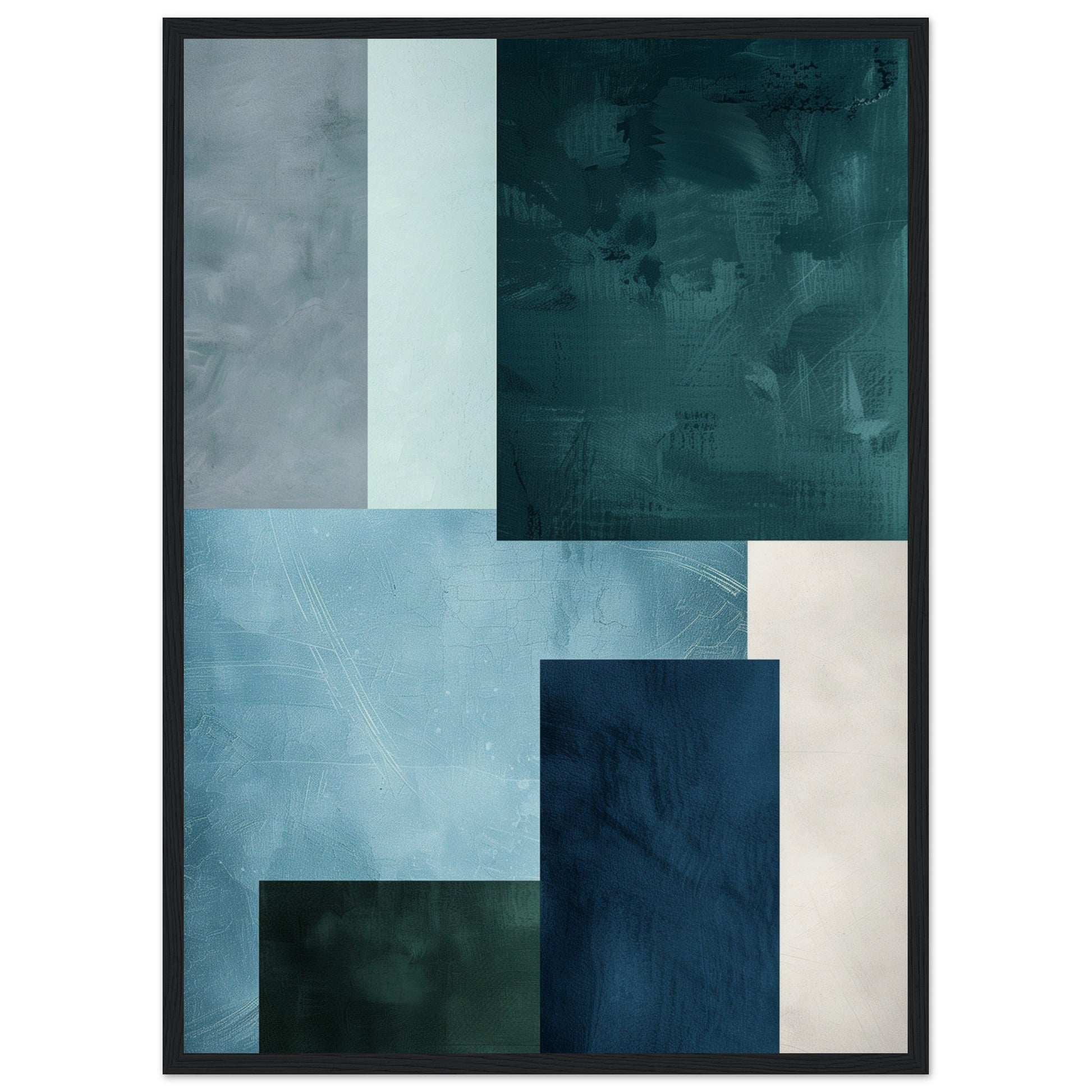 Poster Moderne Bleu Gris Vert ( 50x70-cm-Bois-noir)