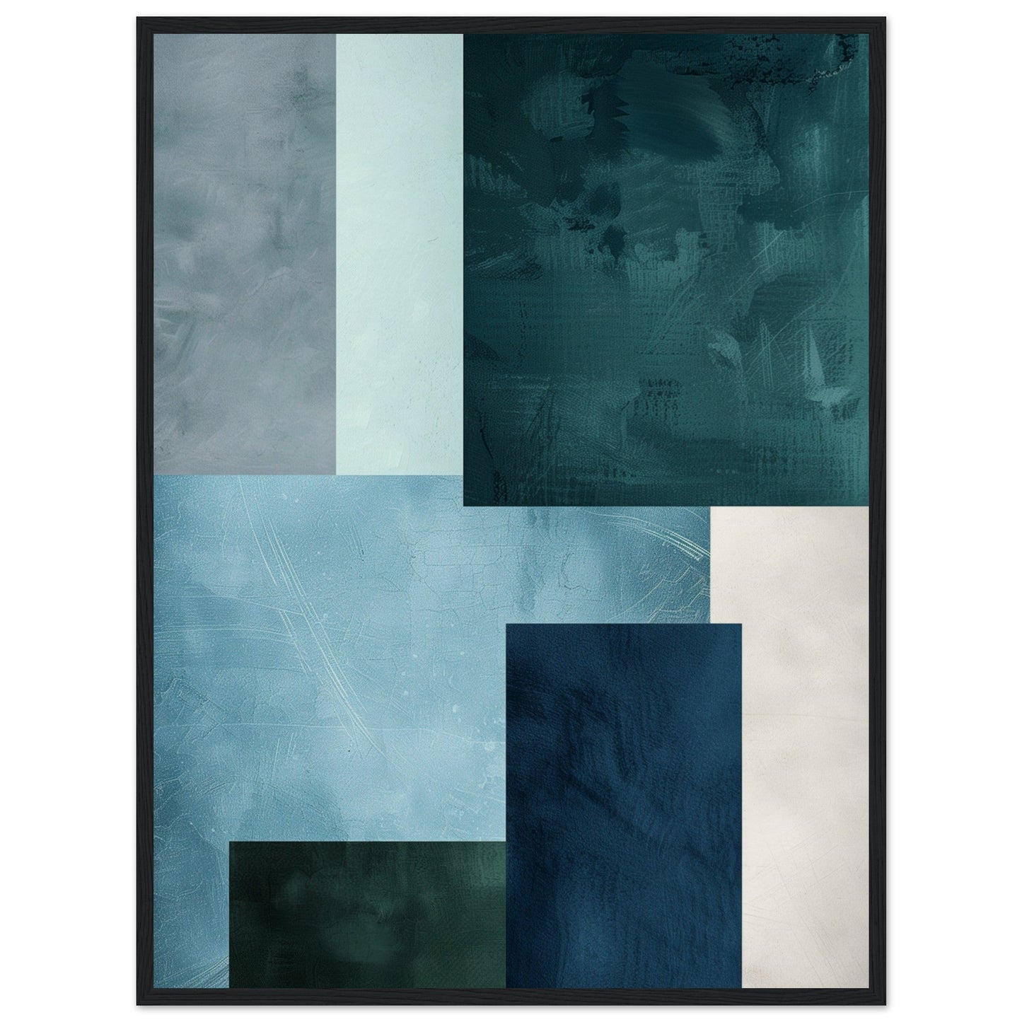 Poster Moderne Bleu Gris Vert ( 60x80-cm-Bois-noir)