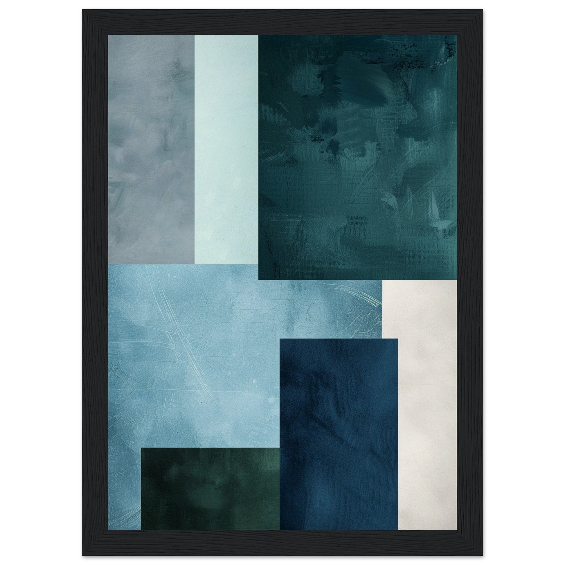 Poster Moderne Bleu Gris Vert ( 21x29.7-cm-Bois-noir)