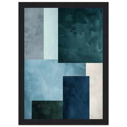 Poster Moderne Bleu Gris Vert ( 21x29.7-cm-Bois-noir)