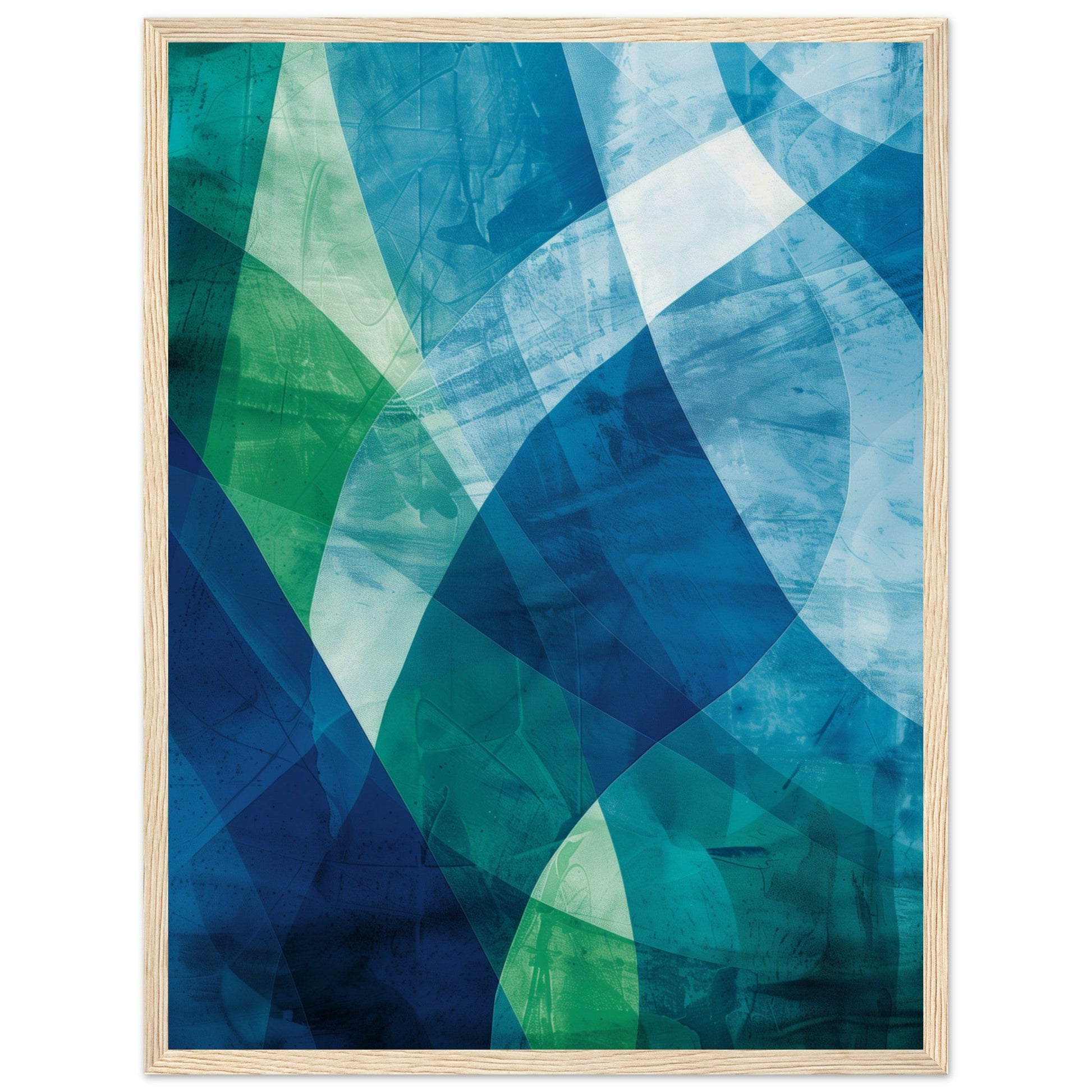 Poster Moderne Bleu et Vert ( 45x60-cm-Bois-clair)