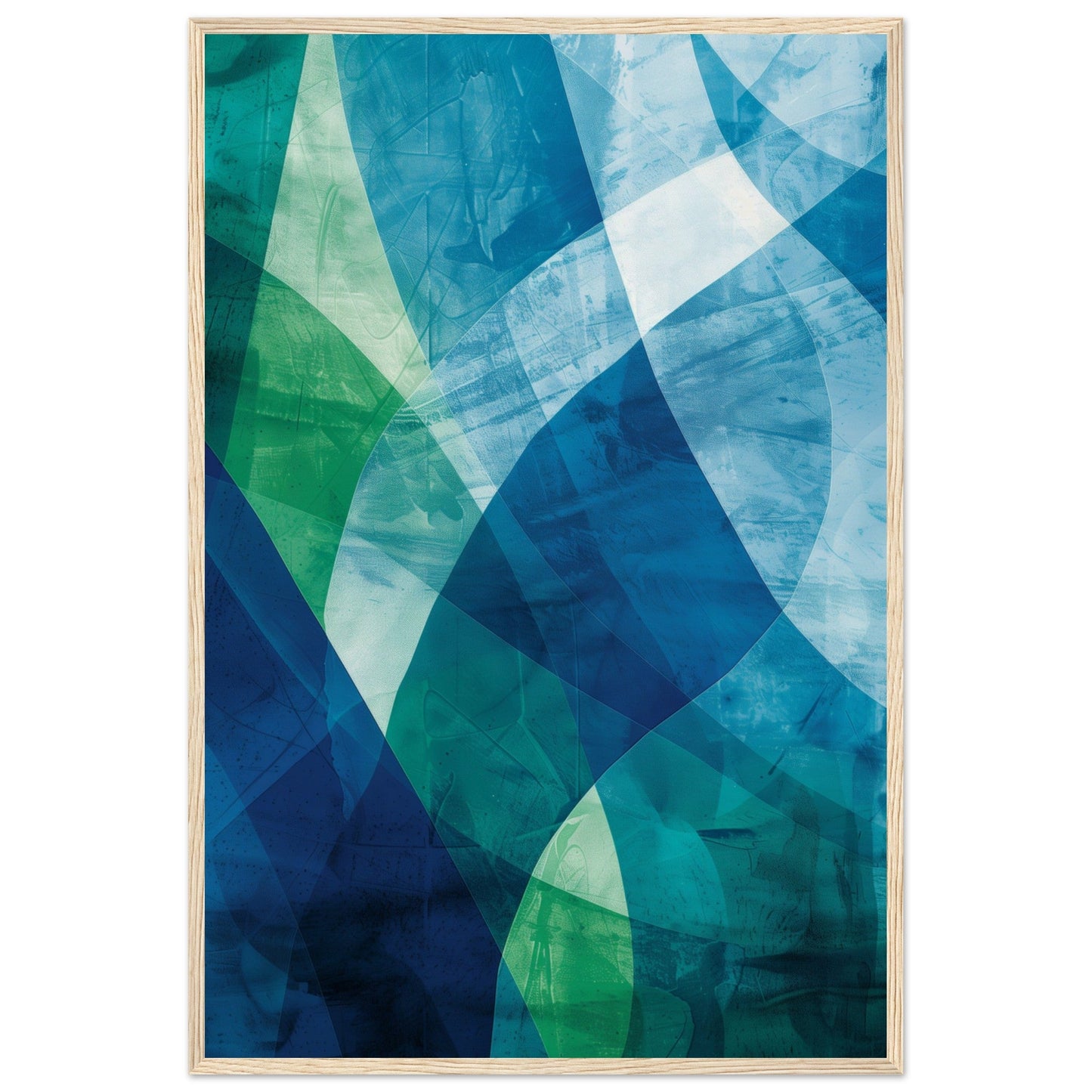 Poster Moderne Bleu et Vert ( 60x90-cm-Bois-clair)