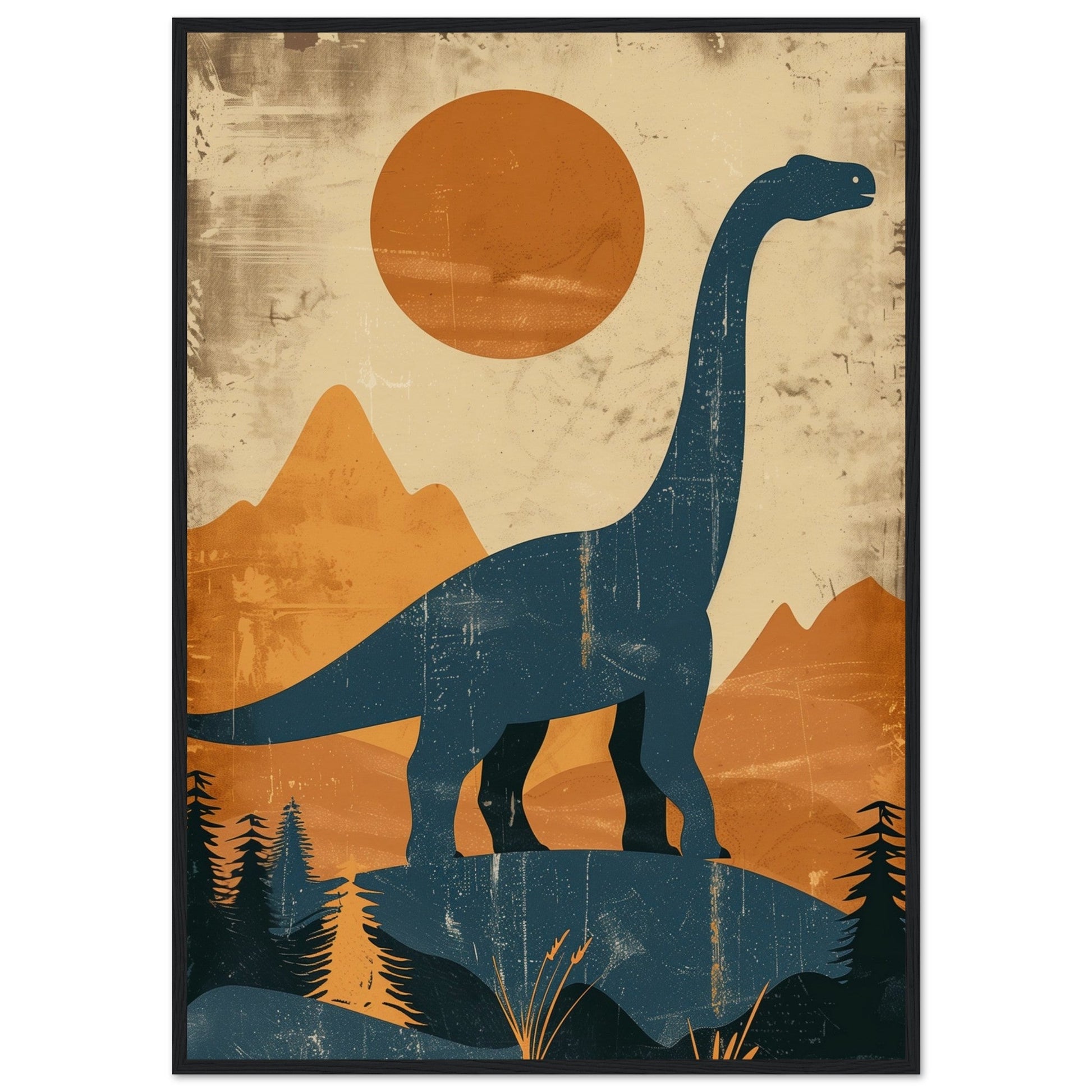 Poster Moderne Dinosaure ( 70x100-cm-Bois-noir)