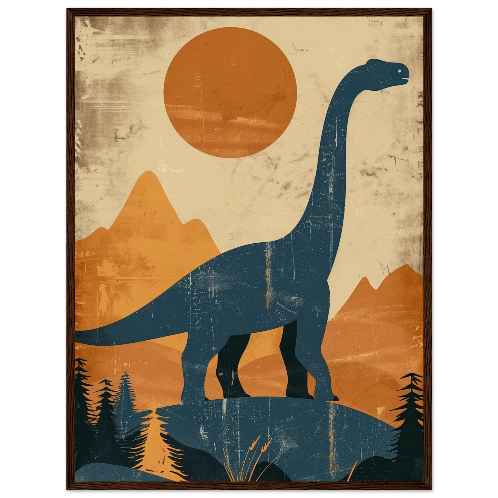 Poster Moderne Dinosaure ( 60x80-cm-Bois-foncé)