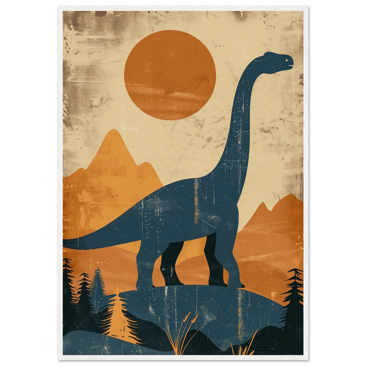 Poster Moderne Dinosaure ( 70x100-cm-Bois-blanc)