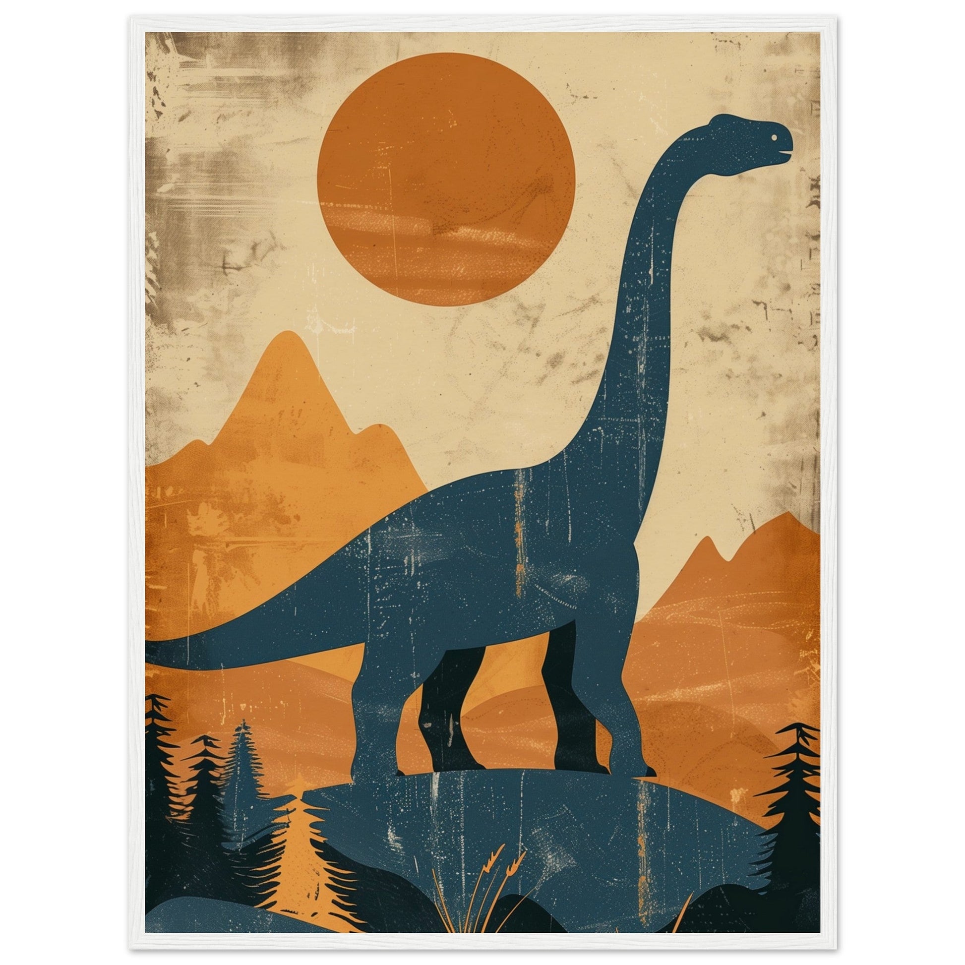 Poster Moderne Dinosaure ( 60x80-cm-Bois-blanc)