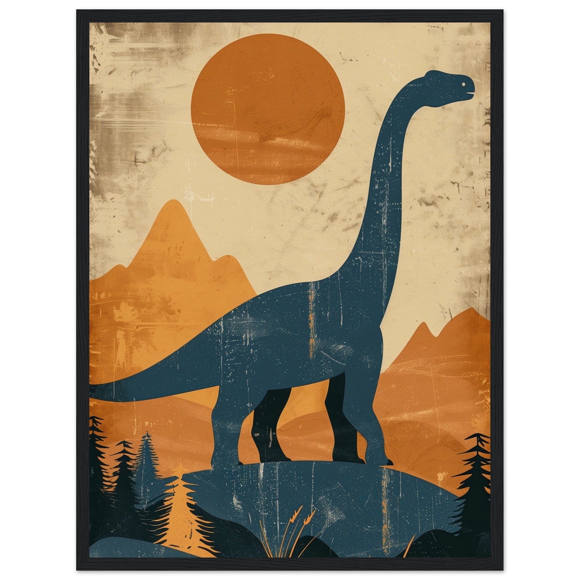 Poster Moderne Dinosaure ( 45x60-cm-Bois-noir)