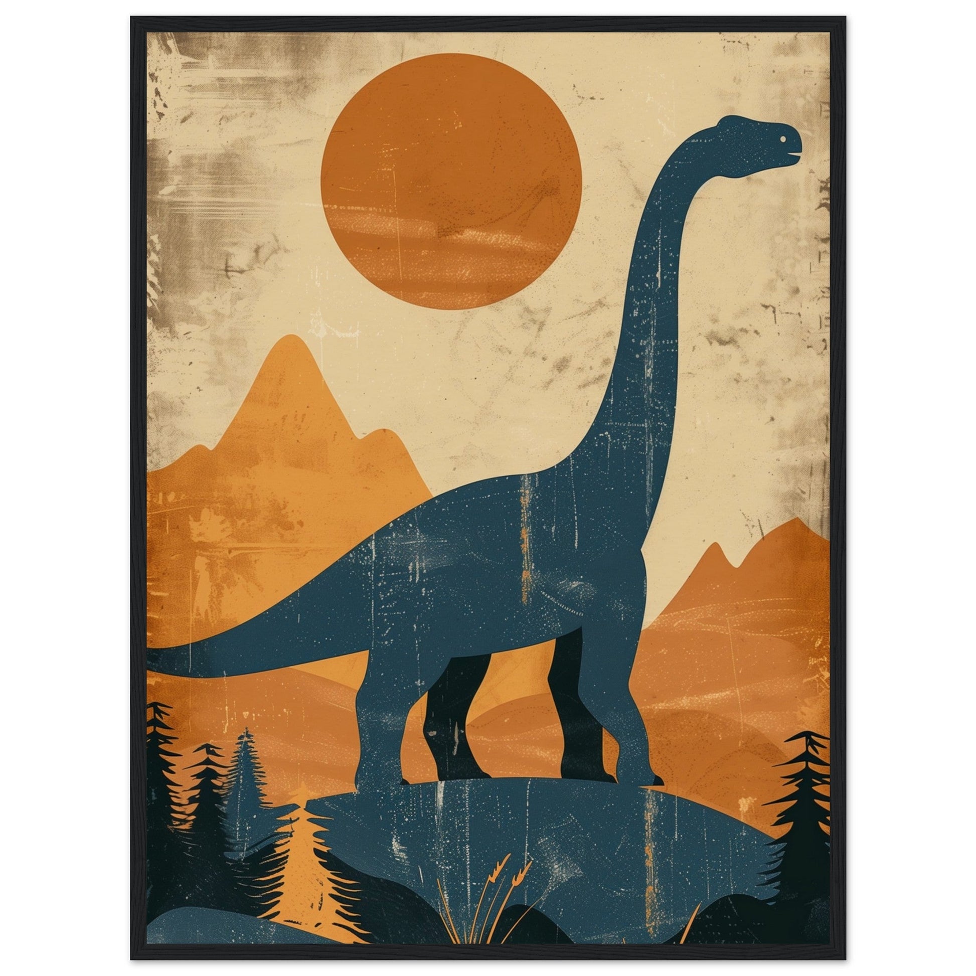 Poster Moderne Dinosaure ( 60x80-cm-Bois-noir)