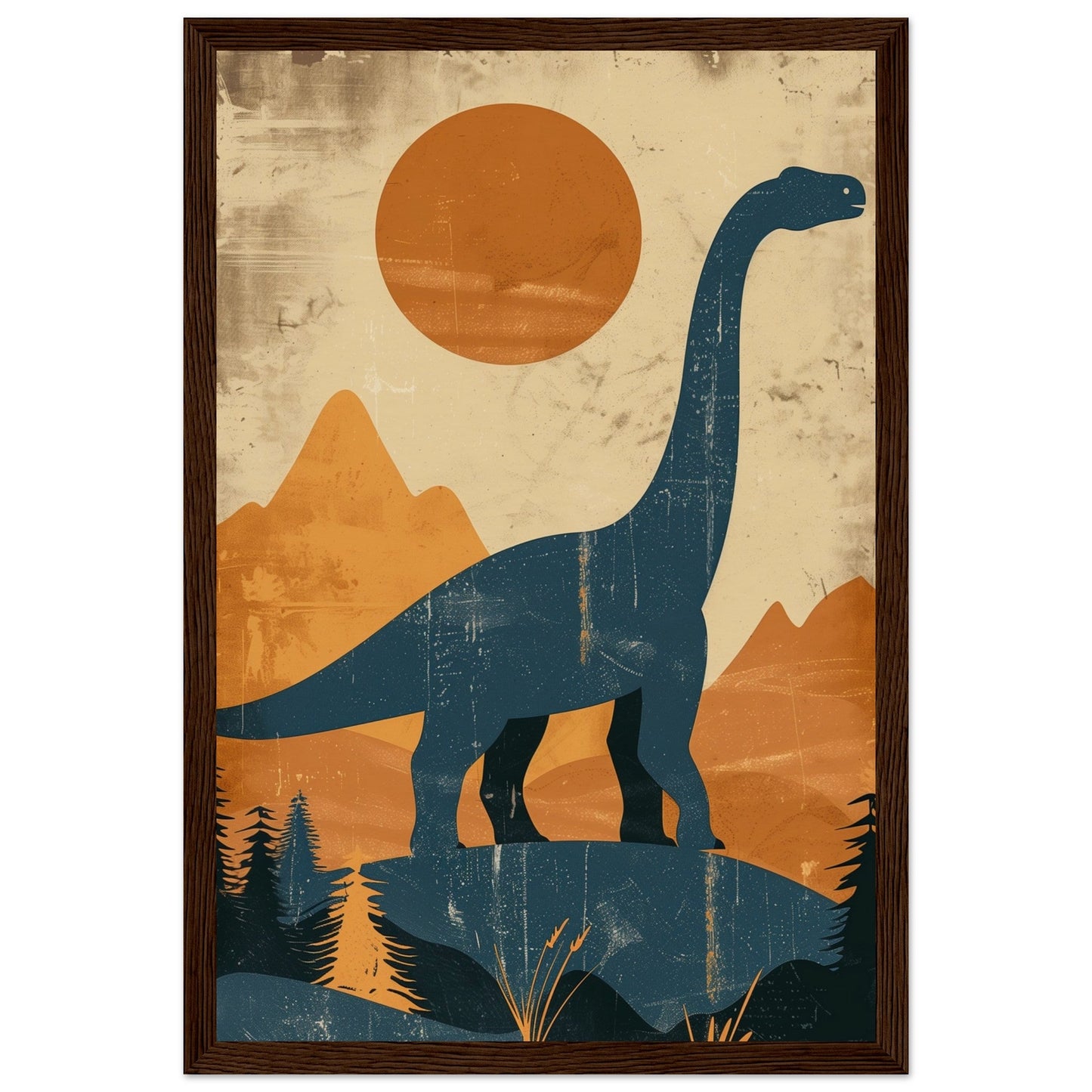 Poster Moderne Dinosaure ( 30x45-cm-Bois-foncé)