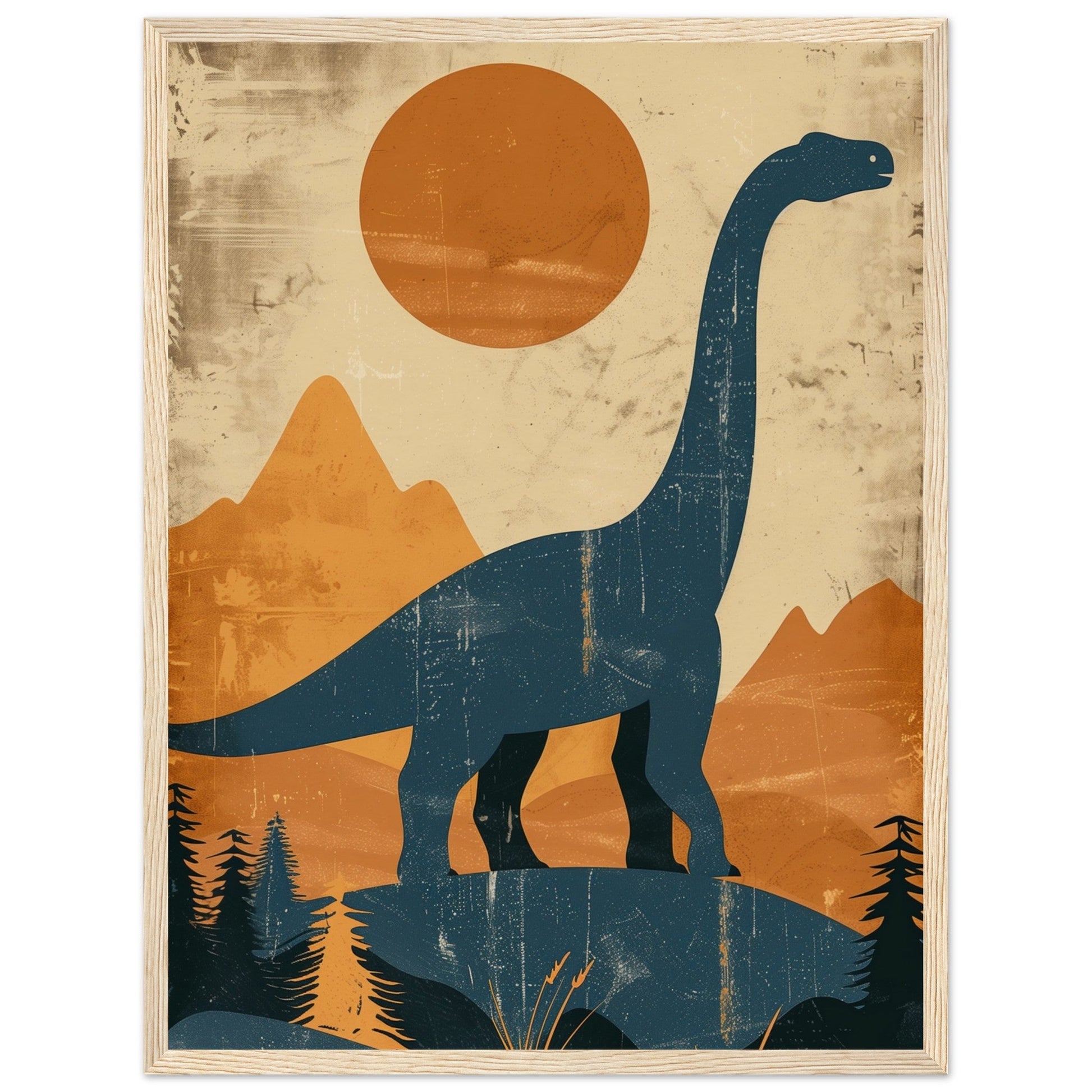 Poster Moderne Dinosaure ( 45x60-cm-Bois-clair)