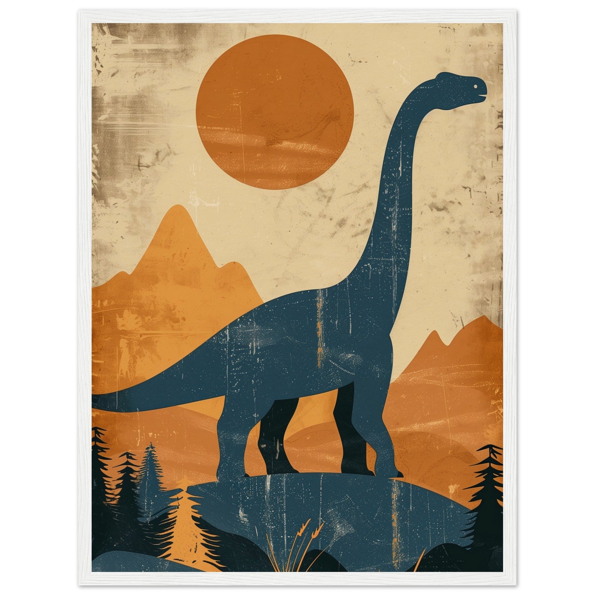 Poster Moderne Dinosaure ( 45x60-cm-Bois-blanc)