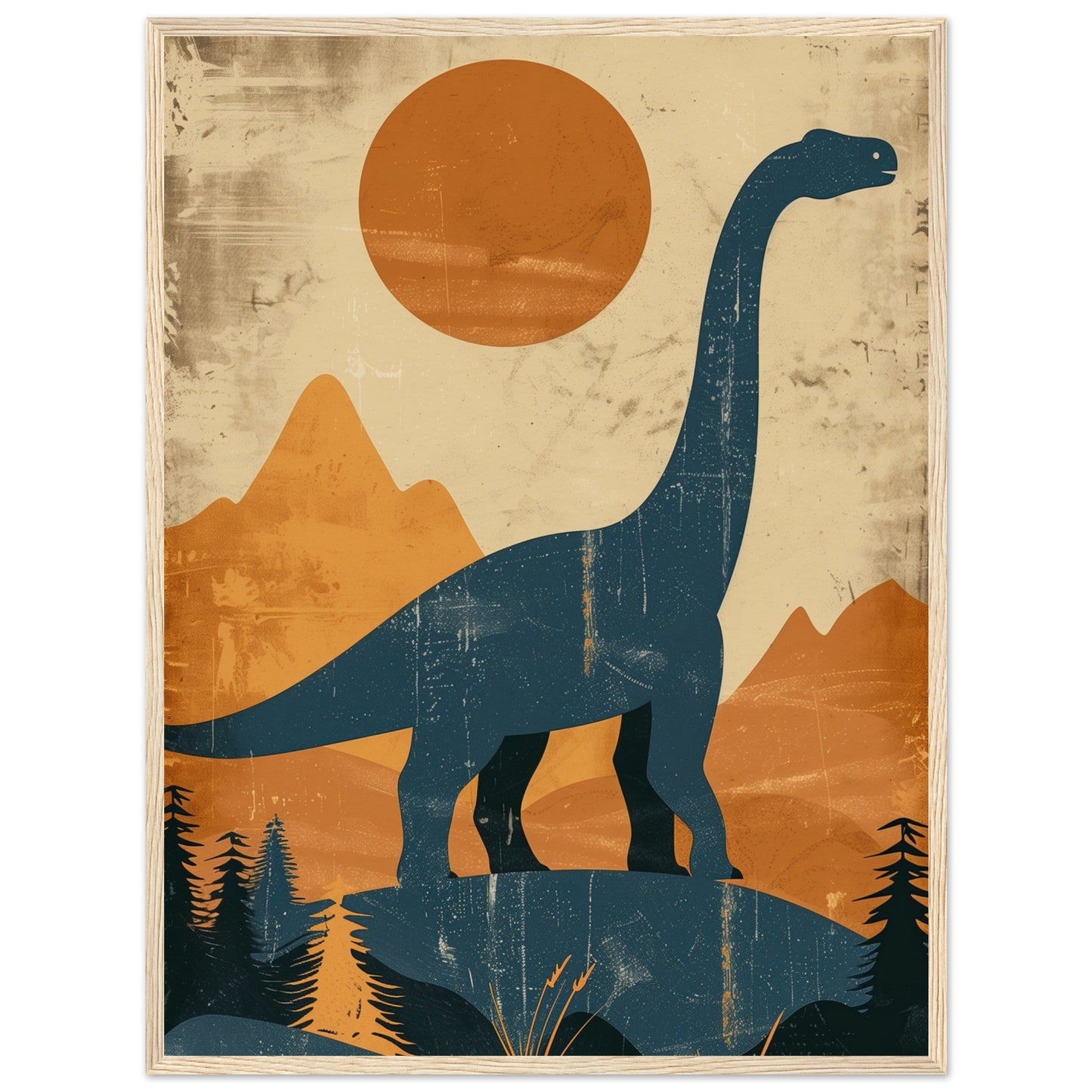 Poster Moderne Dinosaure ( 60x80-cm-Bois-clair)