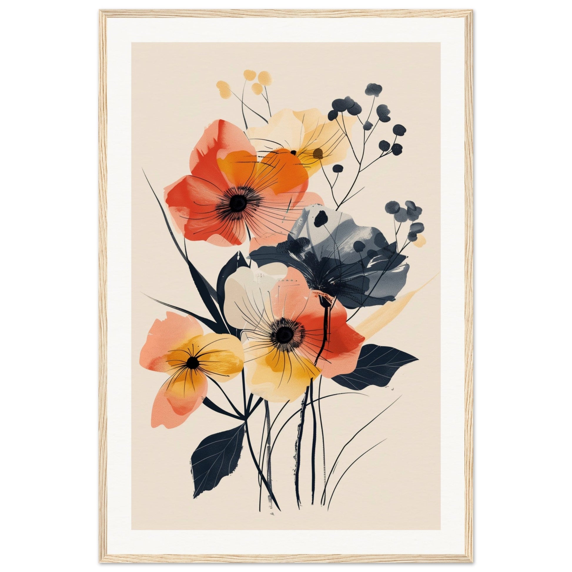 Poster Moderne Fleurs ( 60x90-cm-Bois-clair)