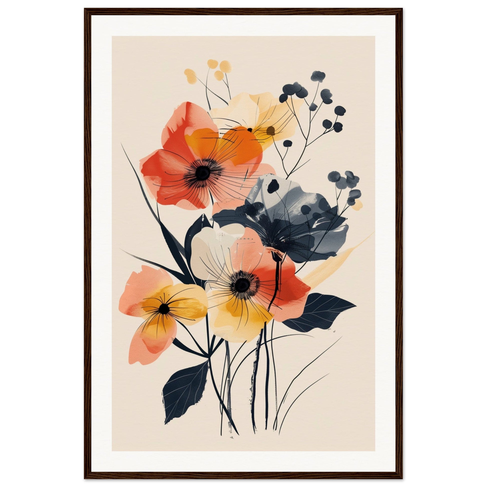 Poster Moderne Fleurs ( 60x90-cm-Bois-foncé)