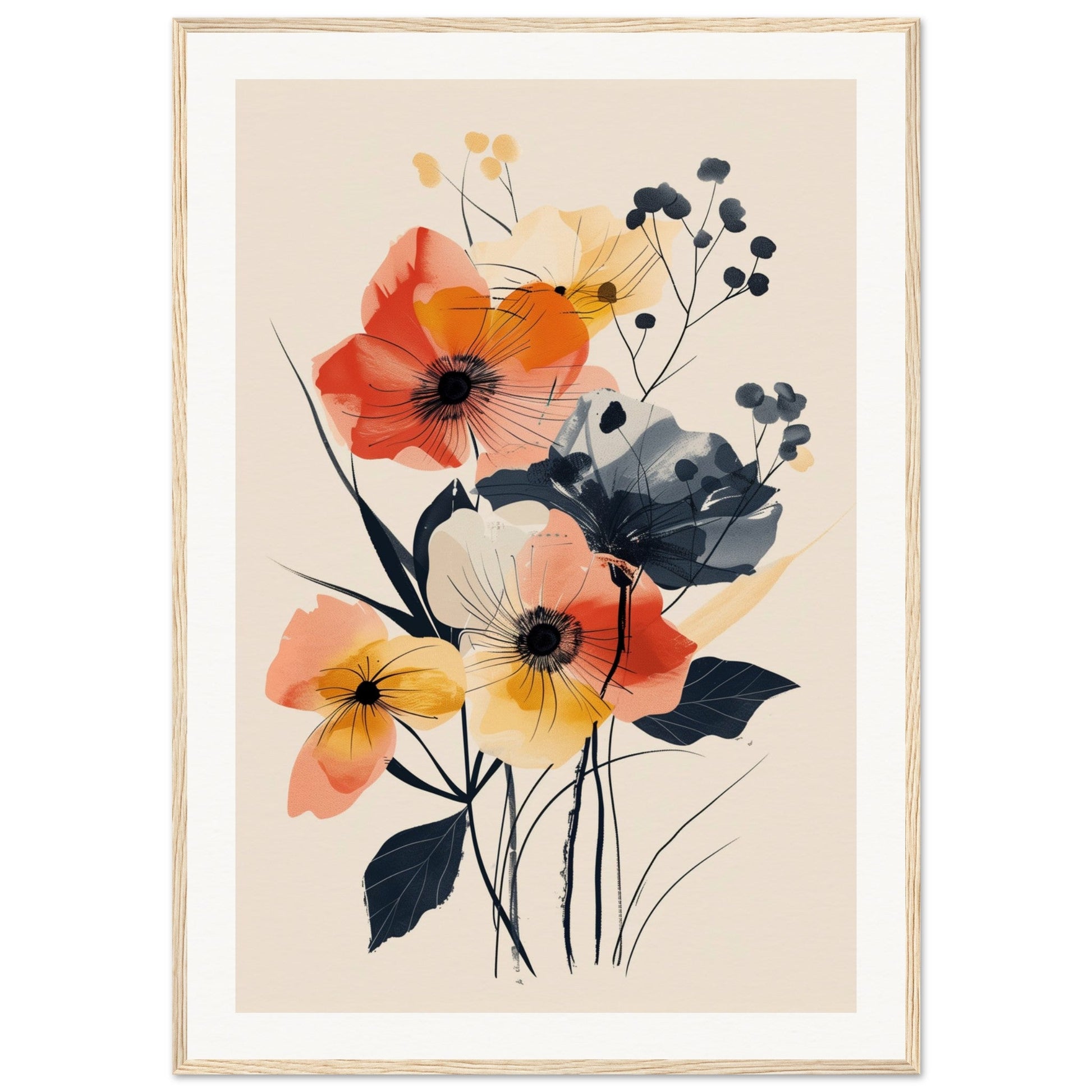 Poster Moderne Fleurs ( 70x100-cm-Bois-clair)