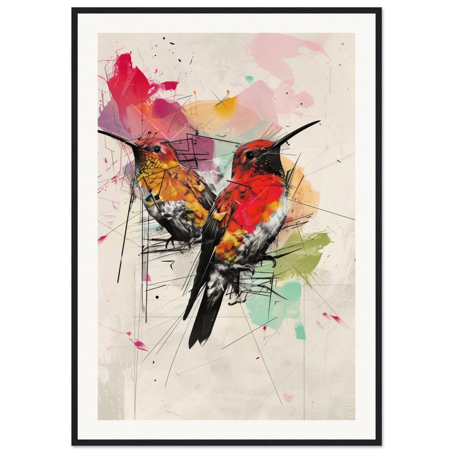 Poster Moderne Oiseaux ( 70x100-cm-Bois-noir)