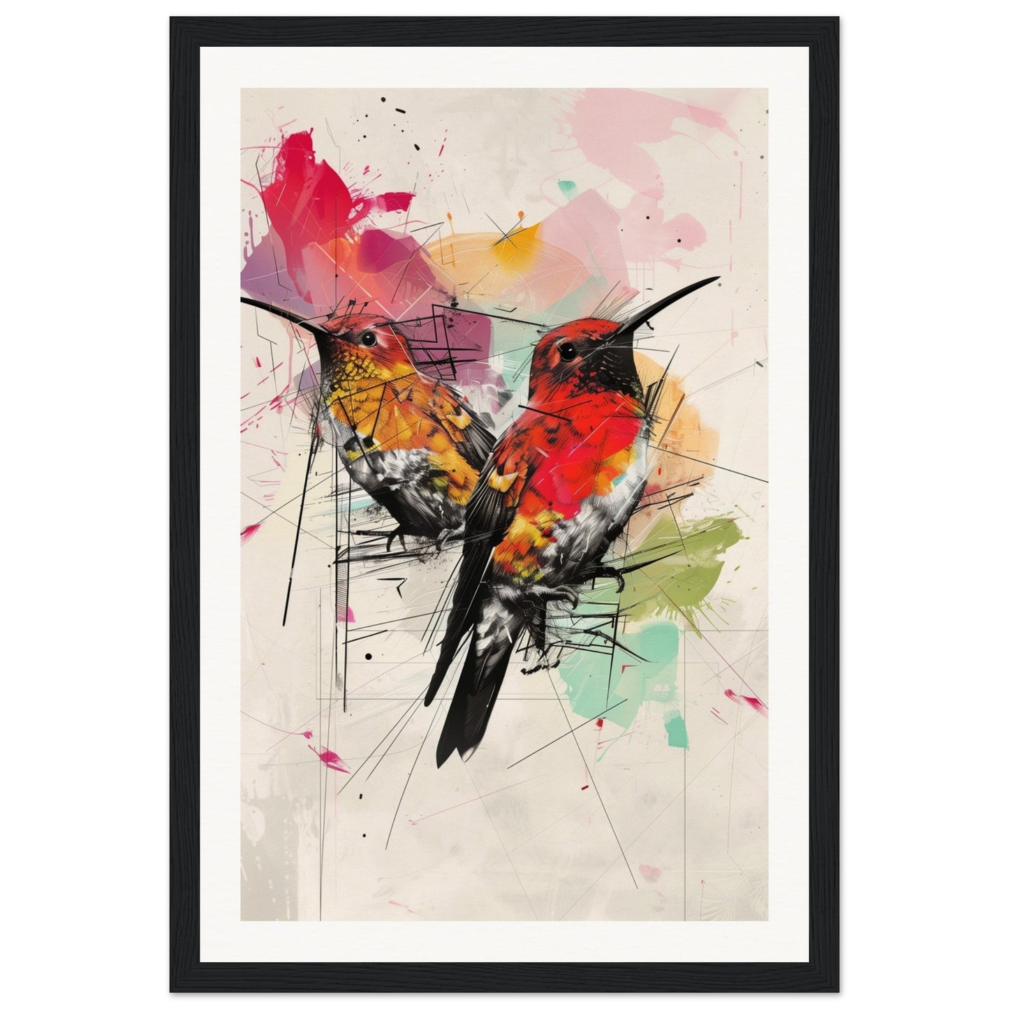 Poster Moderne Oiseaux ( 30x45-cm-Bois-noir)