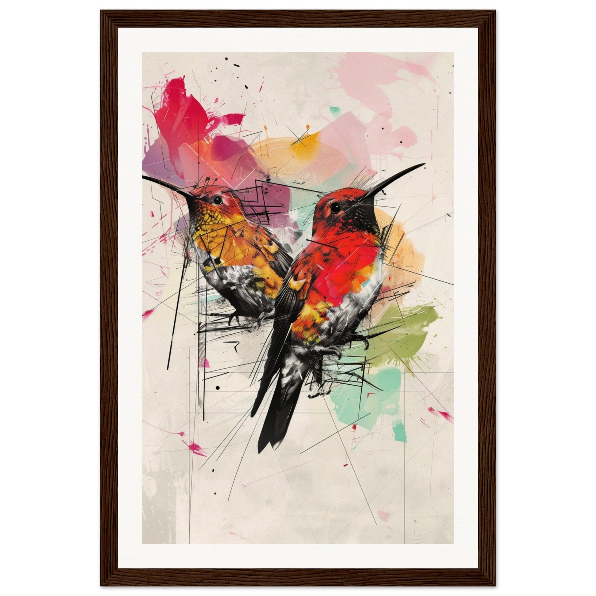 Poster Moderne Oiseaux ( 30x45-cm-Bois-foncé)