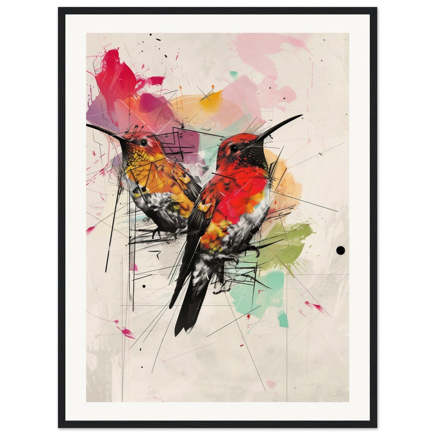 Poster Moderne Oiseaux ( 60x80-cm-Bois-noir)