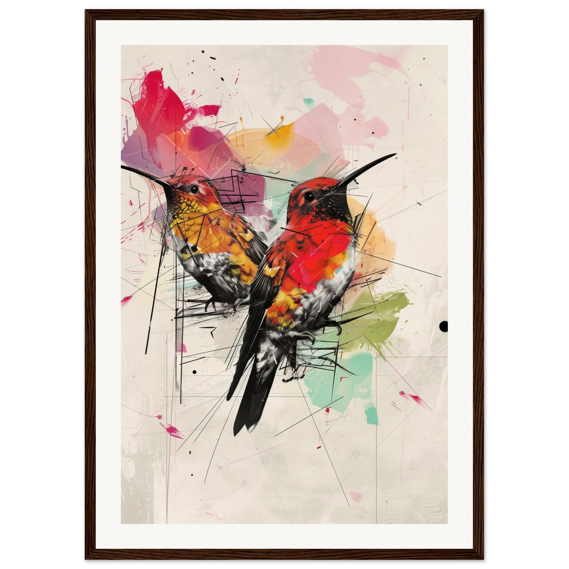 Poster Moderne Oiseaux ( 50x70-cm-Bois-foncé)