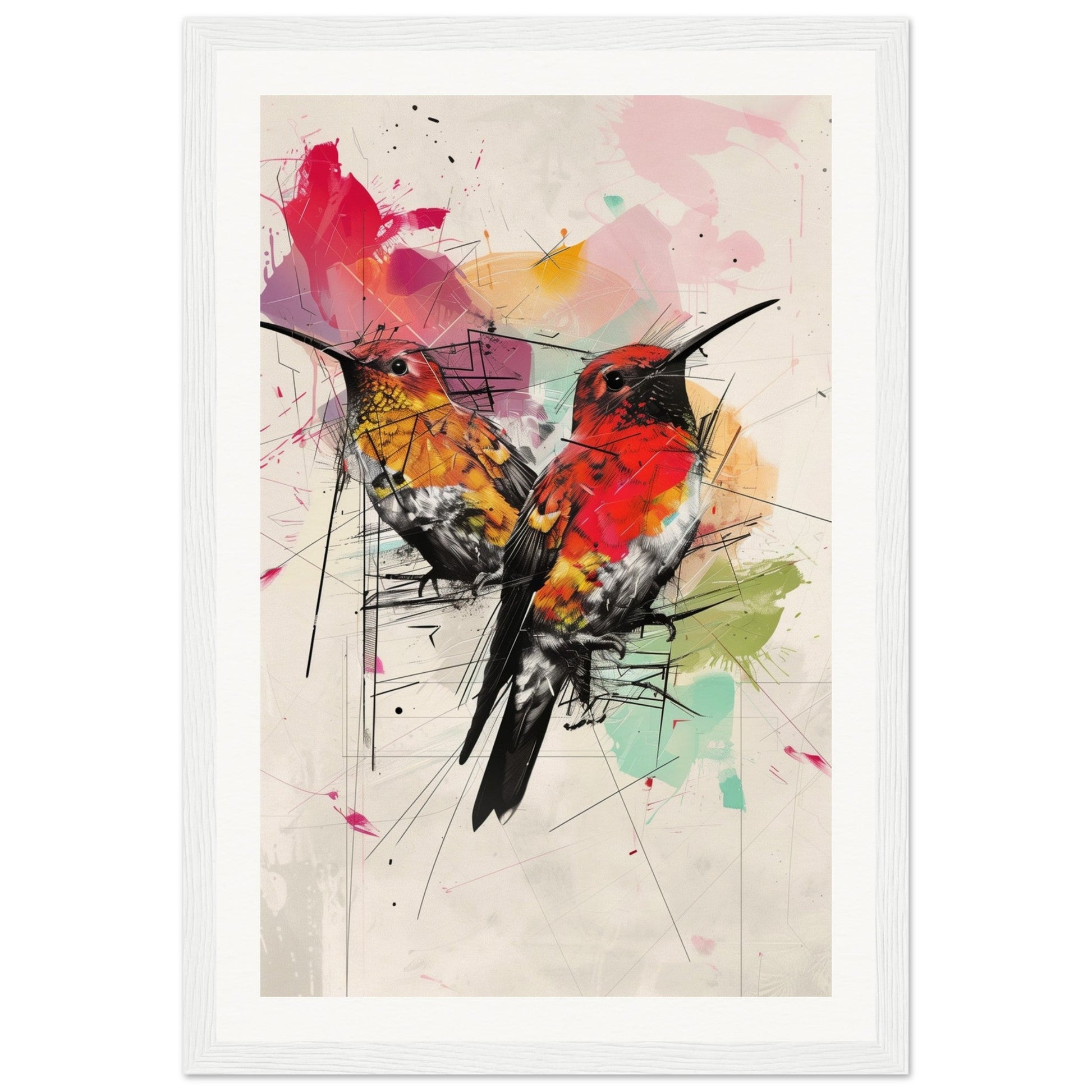 Poster Moderne Oiseaux ( 30x45-cm-Bois-blanc)