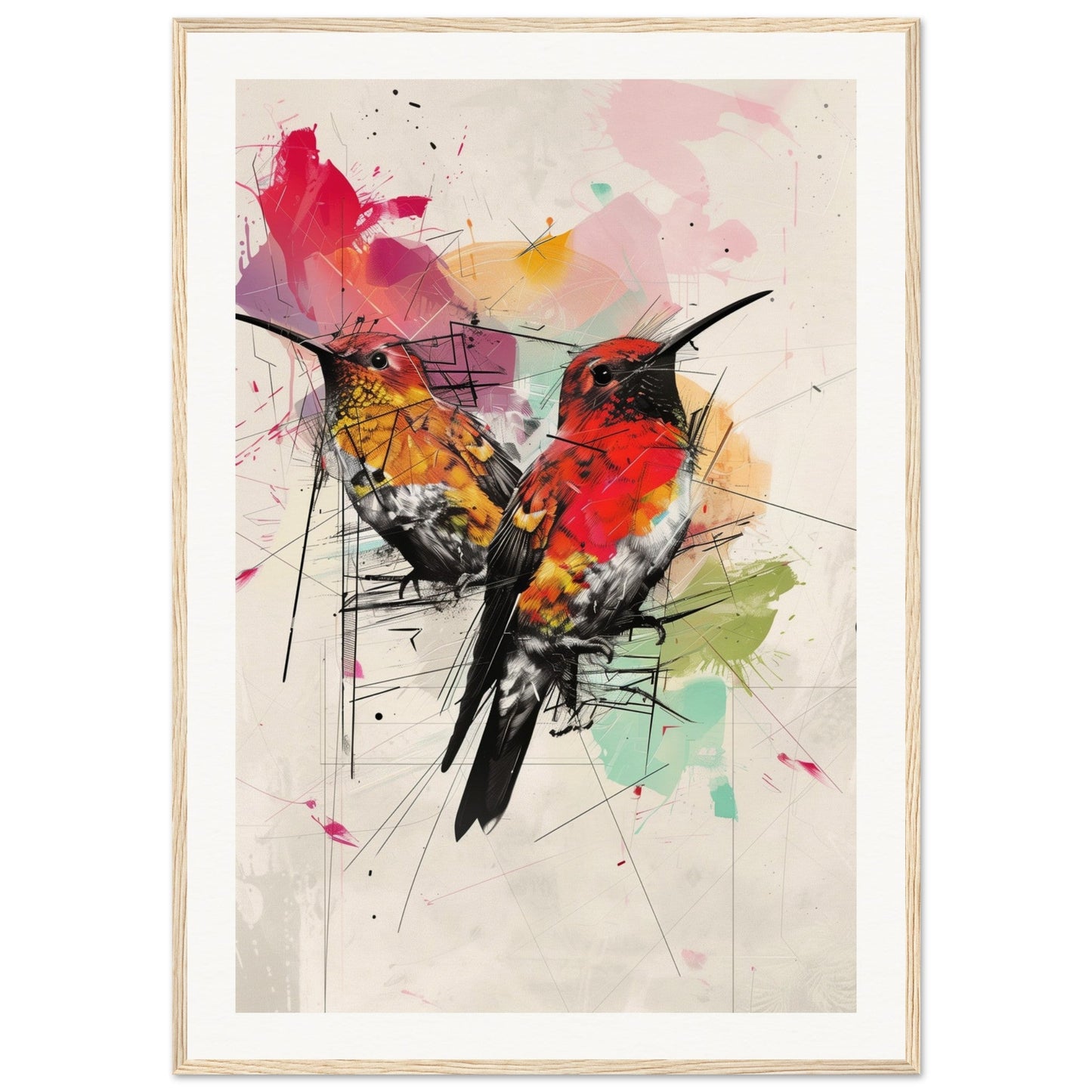 Poster Moderne Oiseaux ( 70x100-cm-Bois-clair)