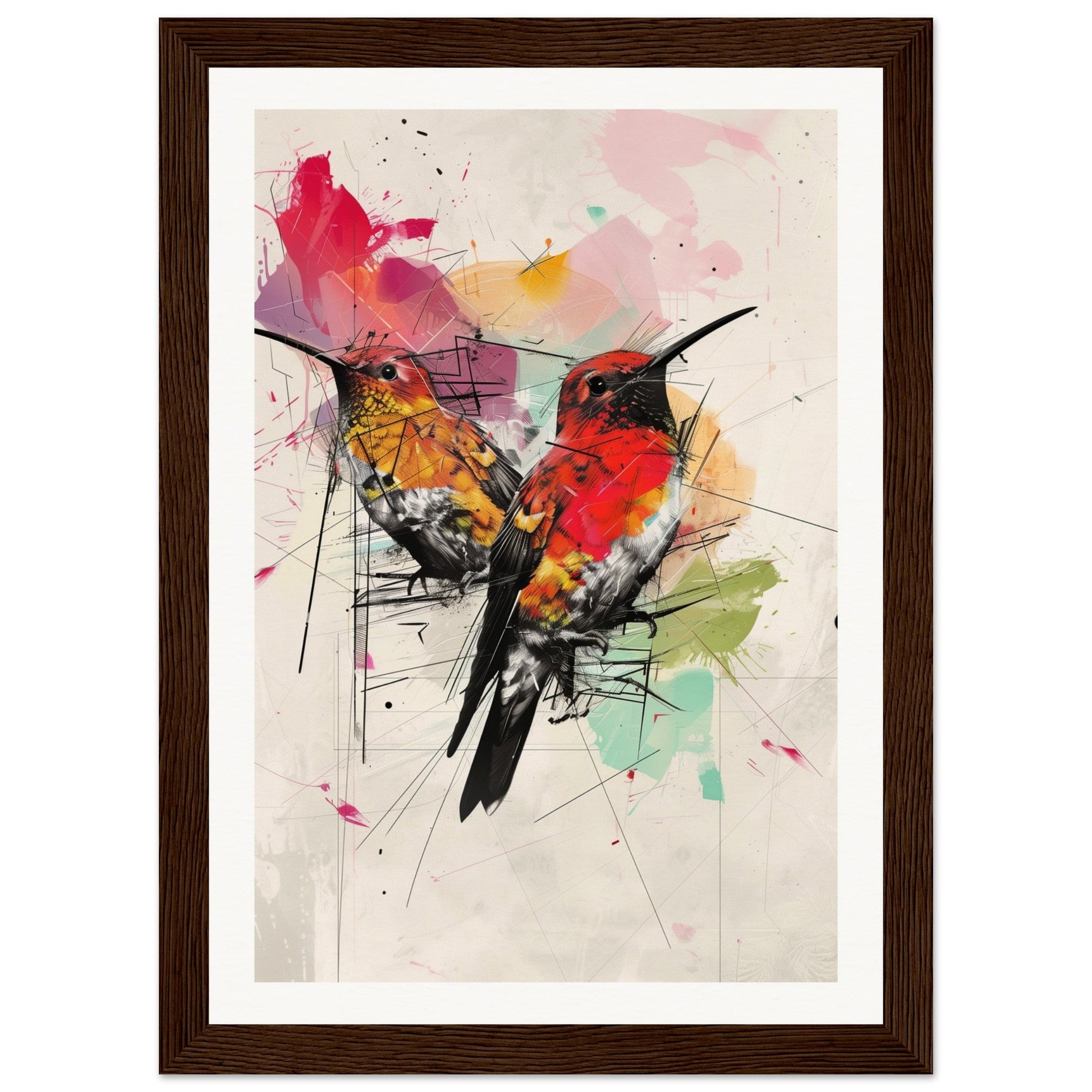 Poster Moderne Oiseaux ( 21x29.7-cm-Bois-foncé)