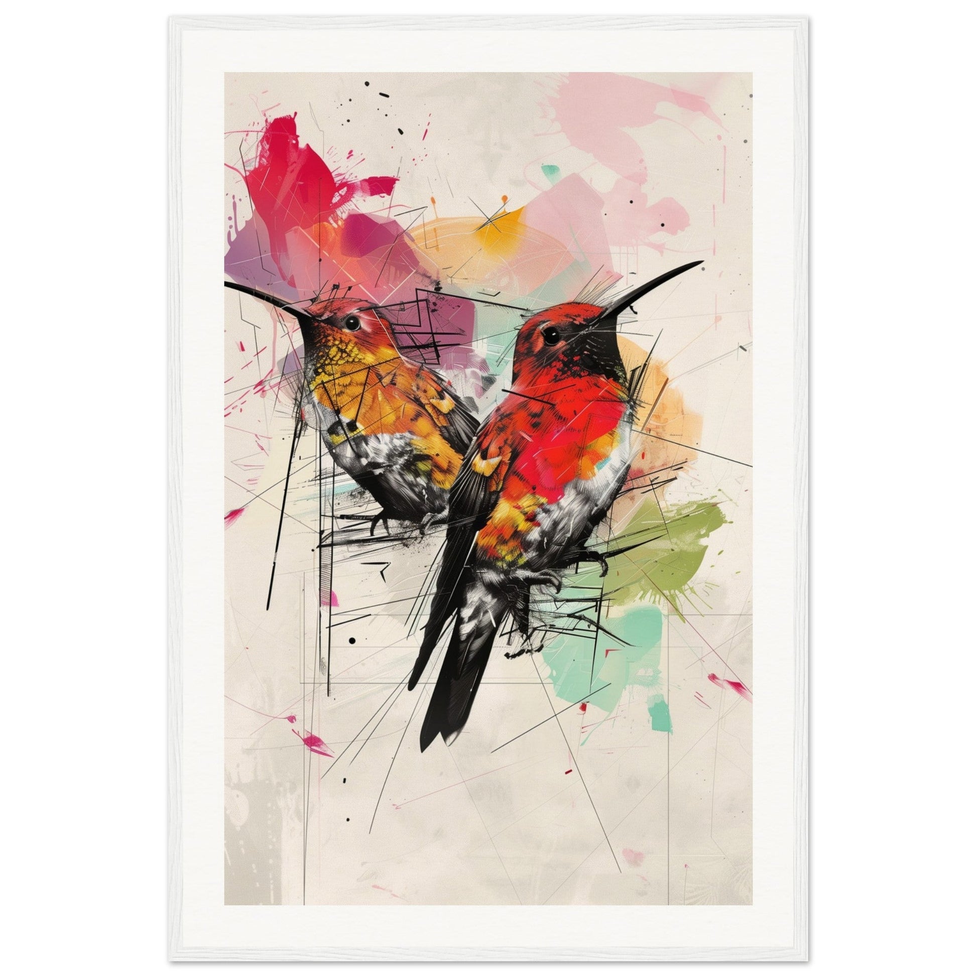 Poster Moderne Oiseaux ( 60x90-cm-Bois-blanc)